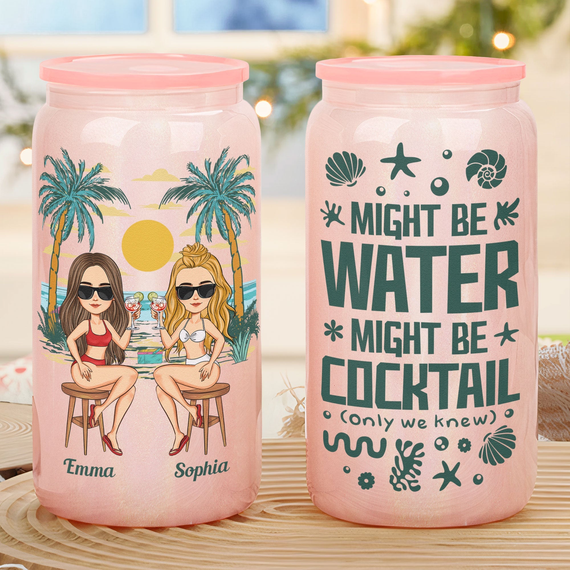 Might Be Water Might Be Cocktail - Personalized Shimmer Glass Can