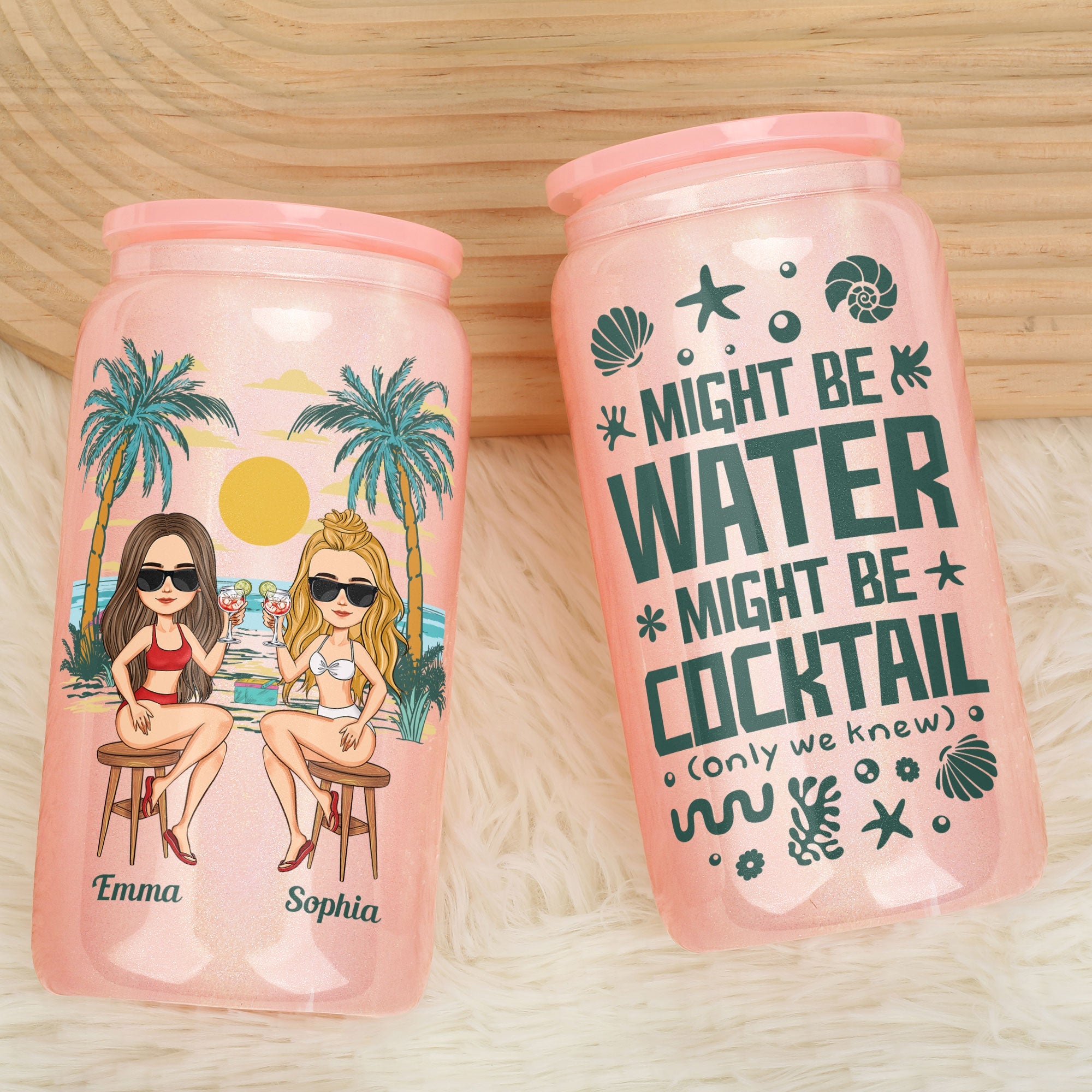 Might Be Water Might Be Cocktail - Personalized Shimmer Glass Can