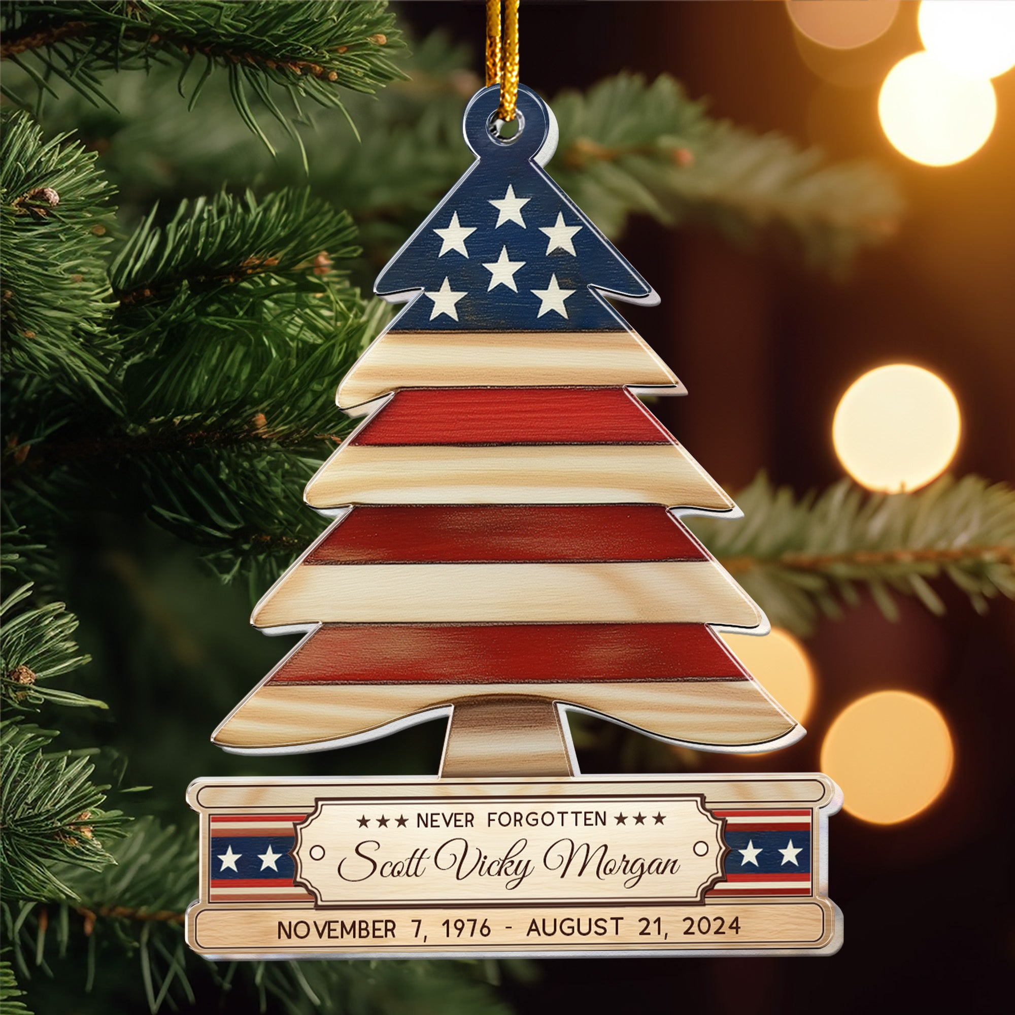 Military Christmas Ornaments - Folded Flag Memorial Ornament - Personalized Acrylic Ornament