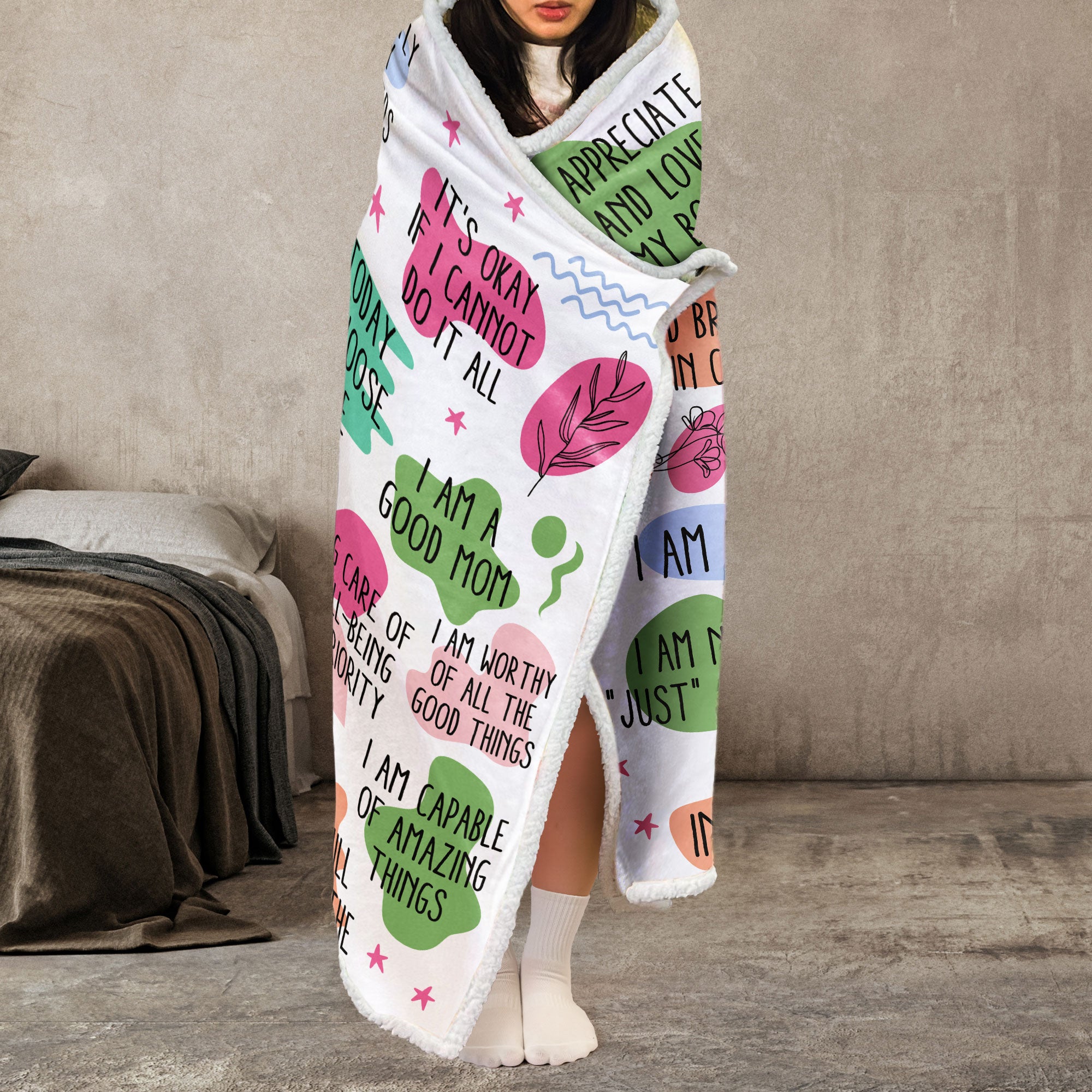 Mom Affirmations Blanket - Custom Name - Mother's Day Gifts - Personalized Wearable Blanket Hoodie