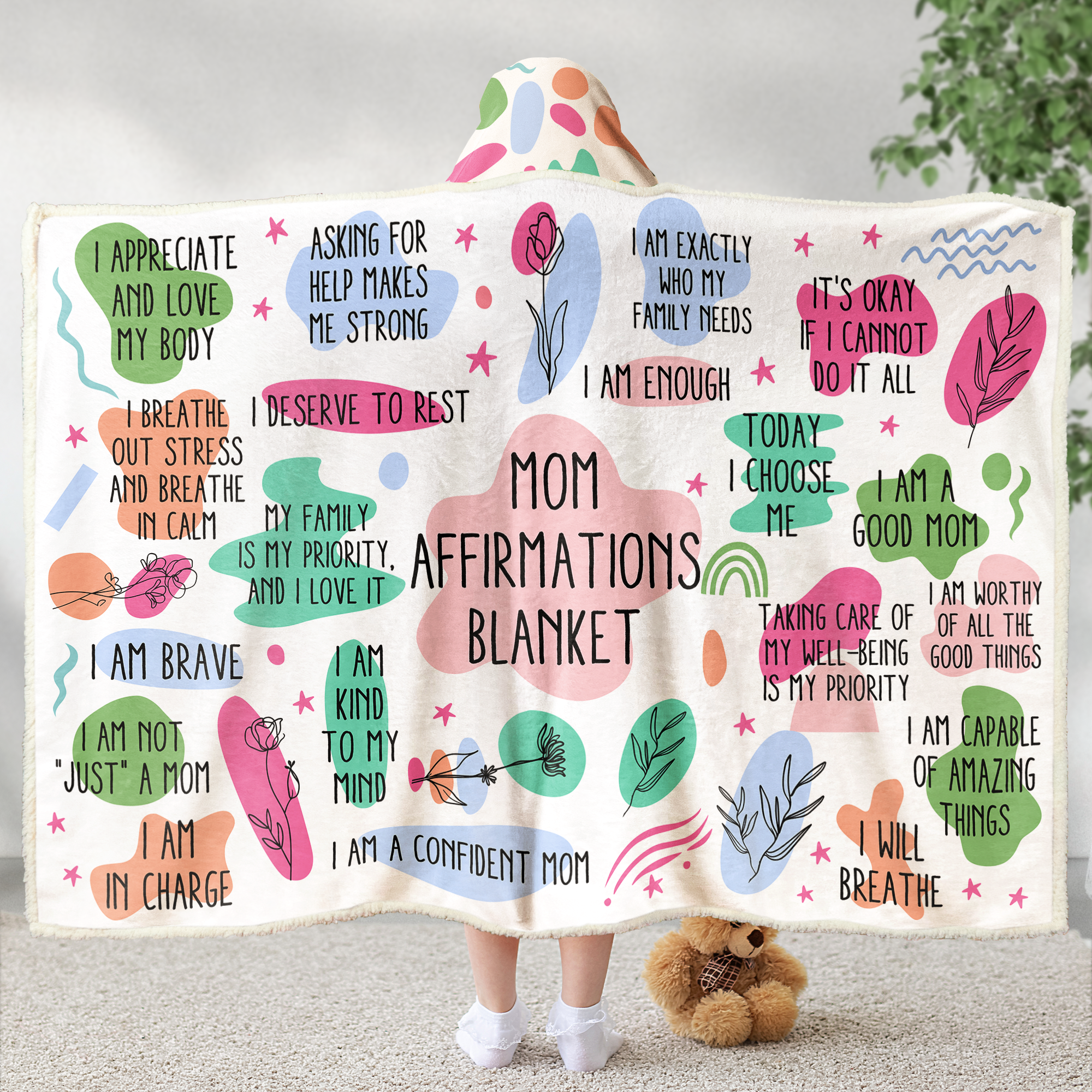 Mom Affirmations Blanket - Custom Name - Mother's Day Gifts - Personalized Wearable Blanket Hoodie