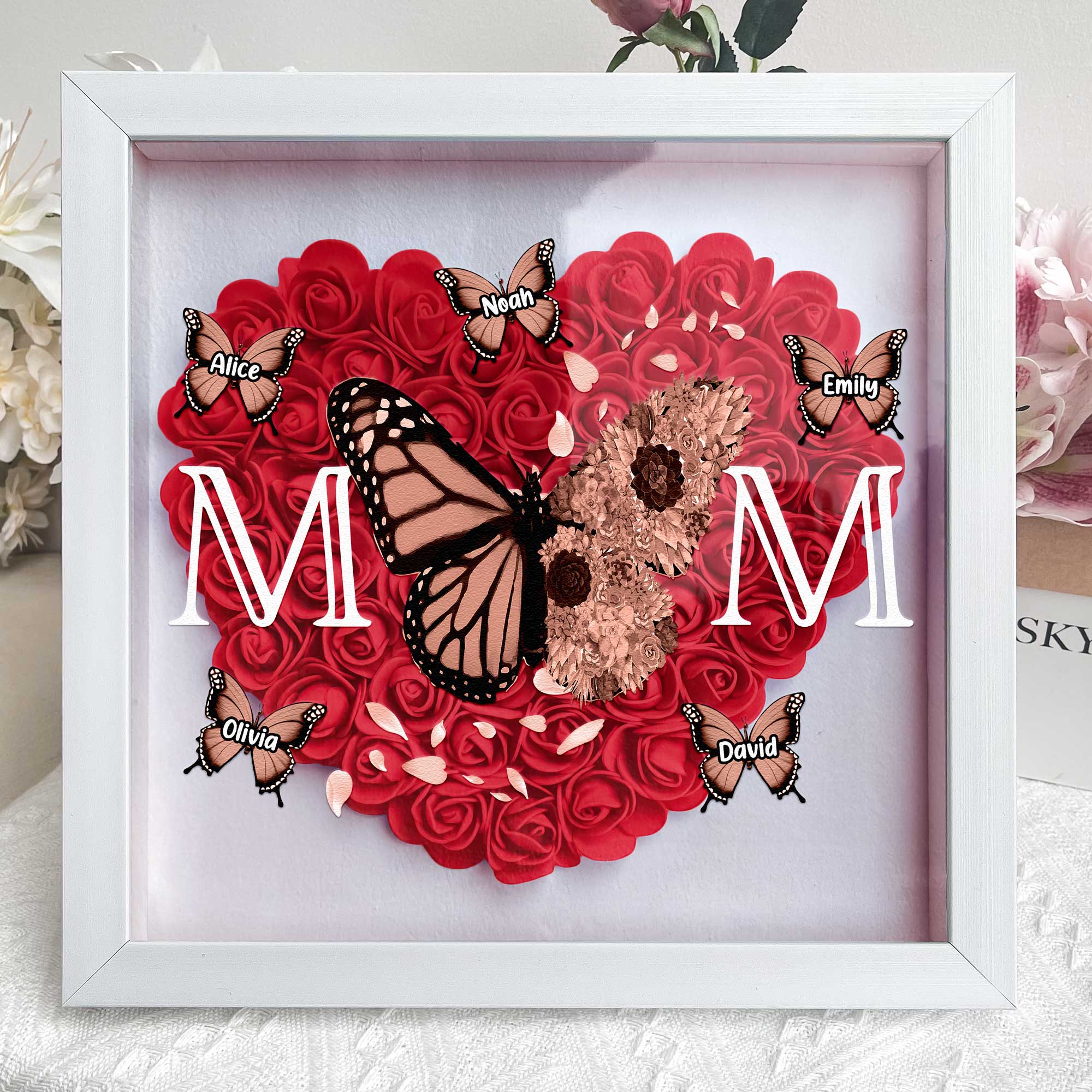 Mom - Butterfly Version - Personalized Flower Shadow Box