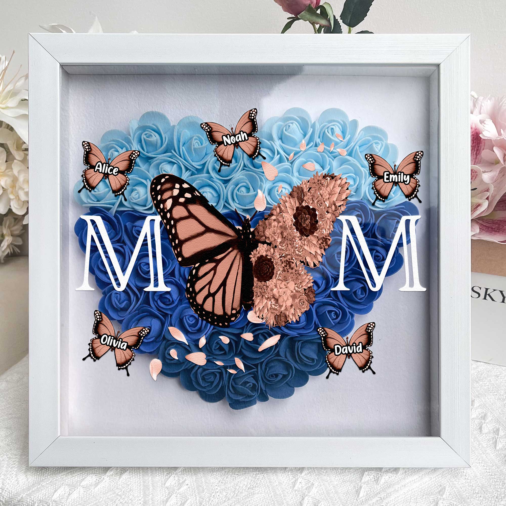 Mom - Butterfly Version - Personalized Flower Shadow Box