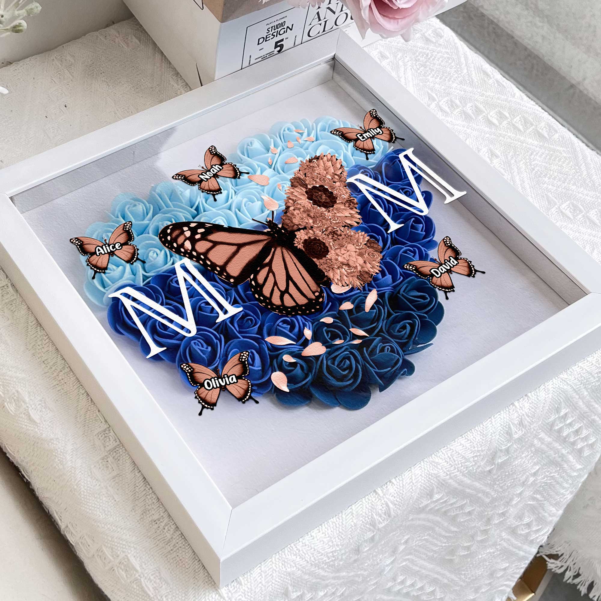 Mom - Butterfly Version - Personalized Flower Shadow Box