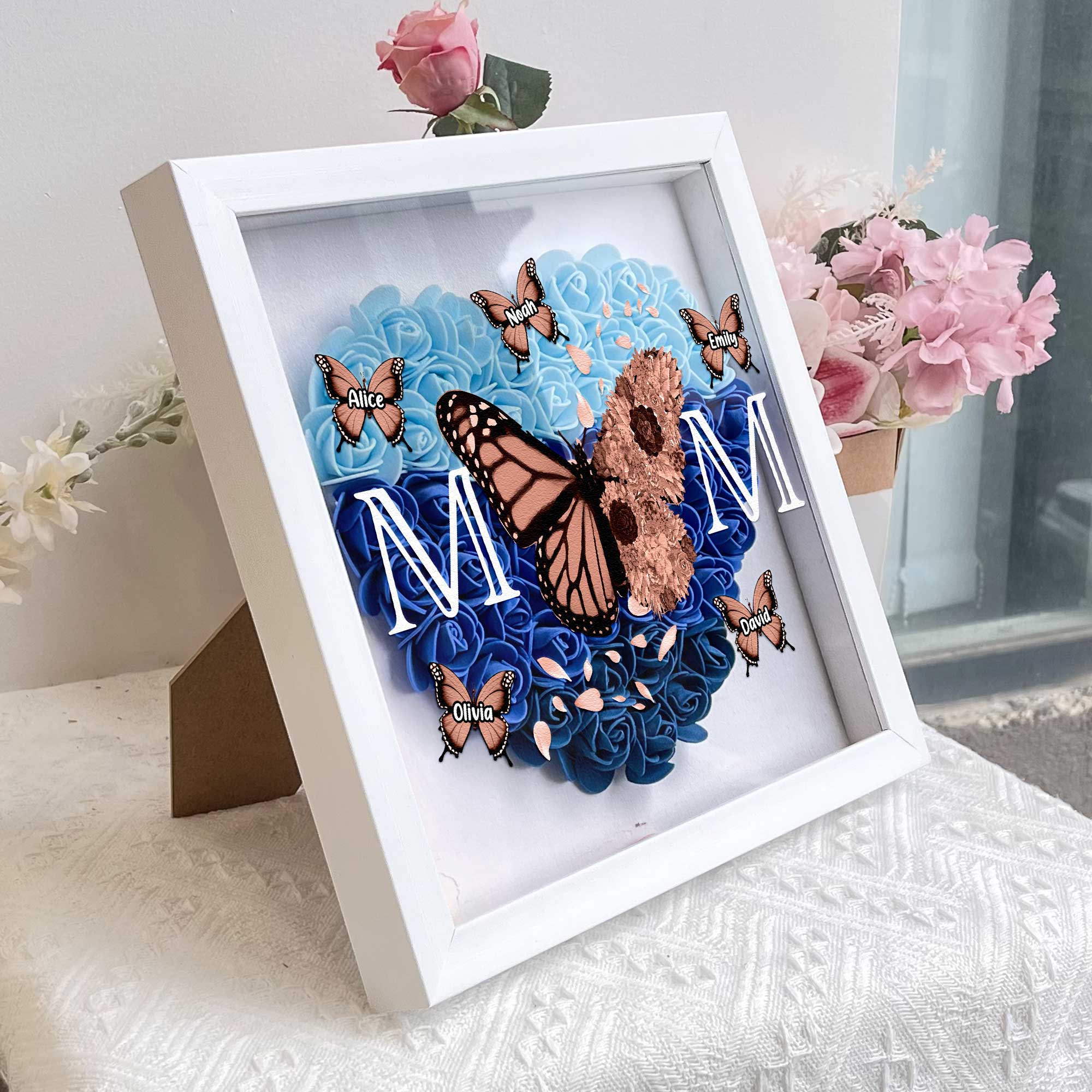 Mom - Butterfly Version - Personalized Flower Shadow Box