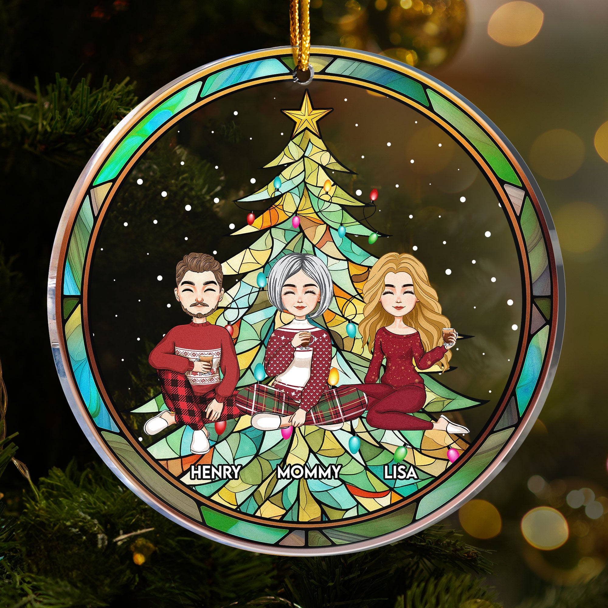 Mom/Daughter/Family Together By Christmas Tree - Personalized Acrylic Ornament