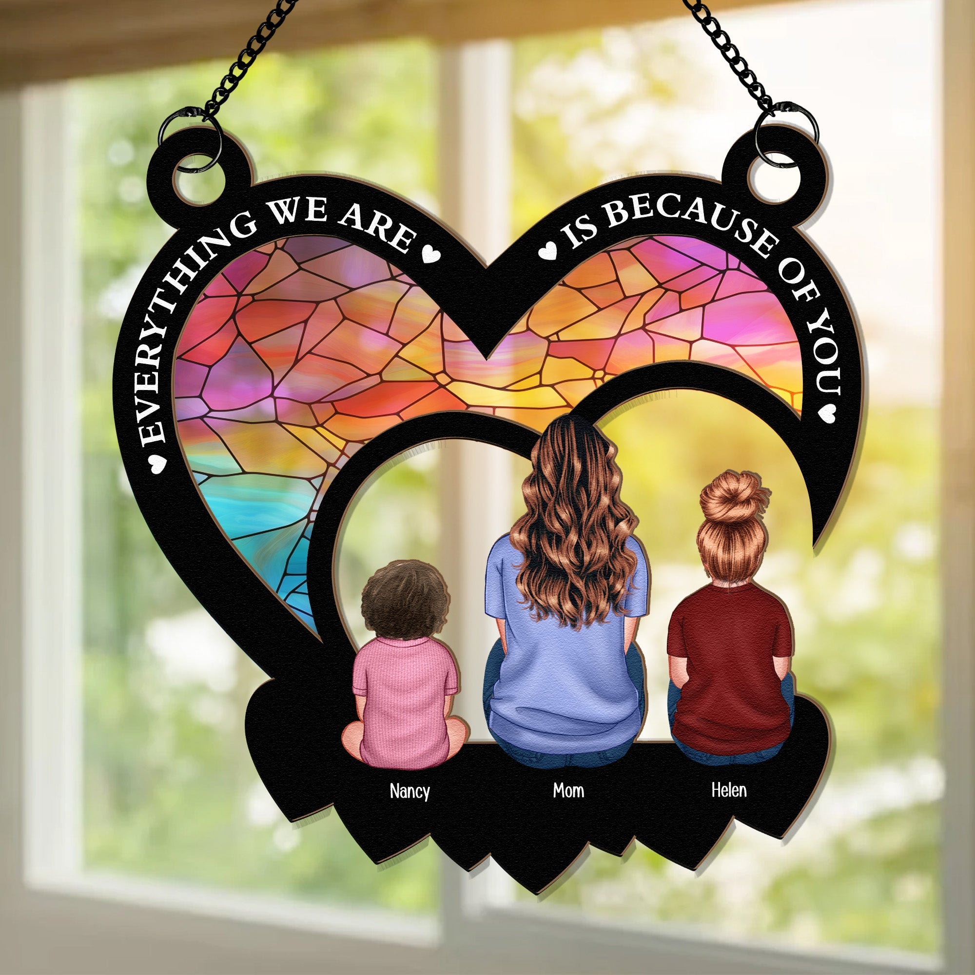 Mom Everything We're Is Because Of You - Personalized Window Hanging Suncatcher Ornament