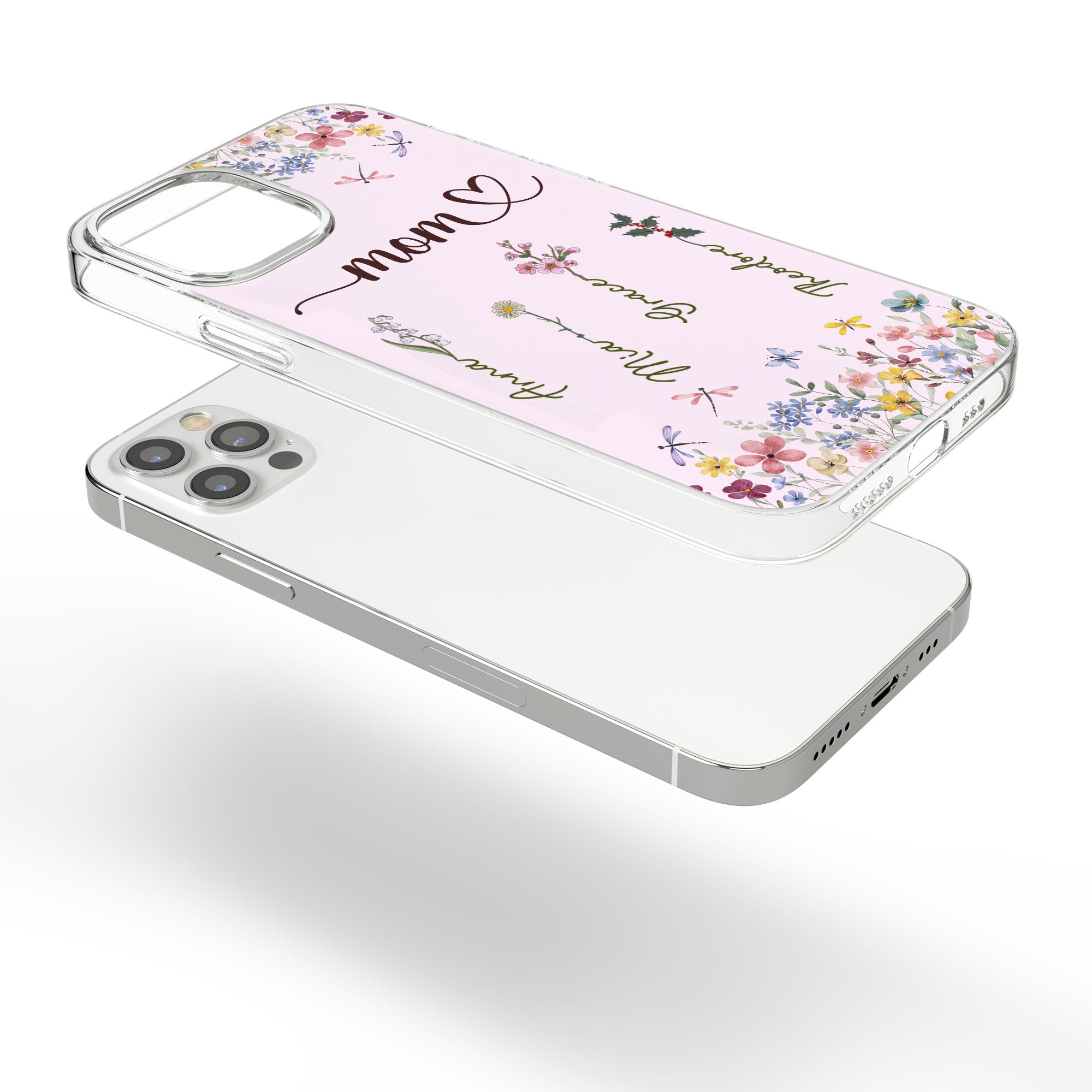 Mom Grandma Custom Birth Flower Kid Name - Personalized Clear Phone Case