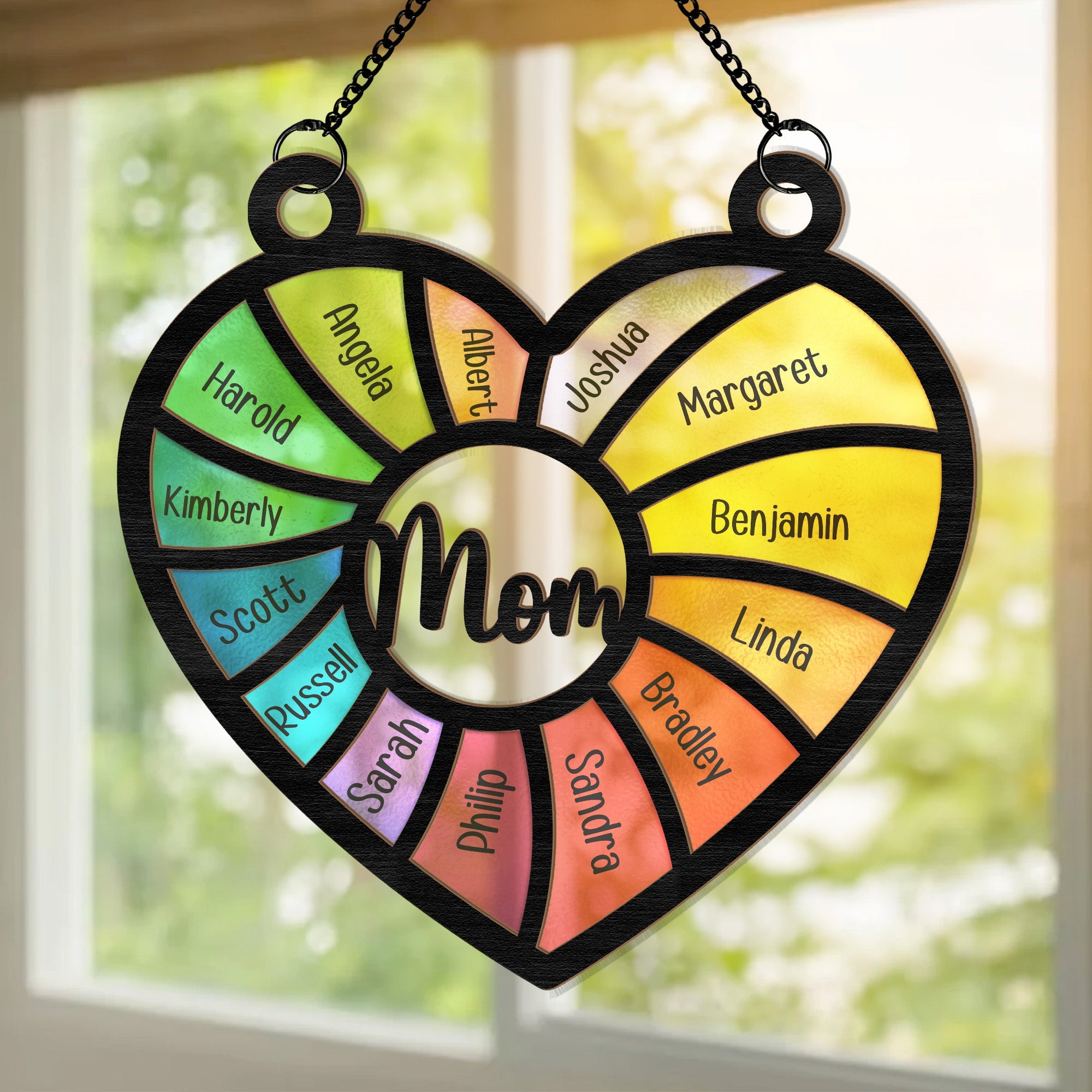 Mom Heart Shaped Custom Name - Personalized Window Hanging Suncatcher Ornament