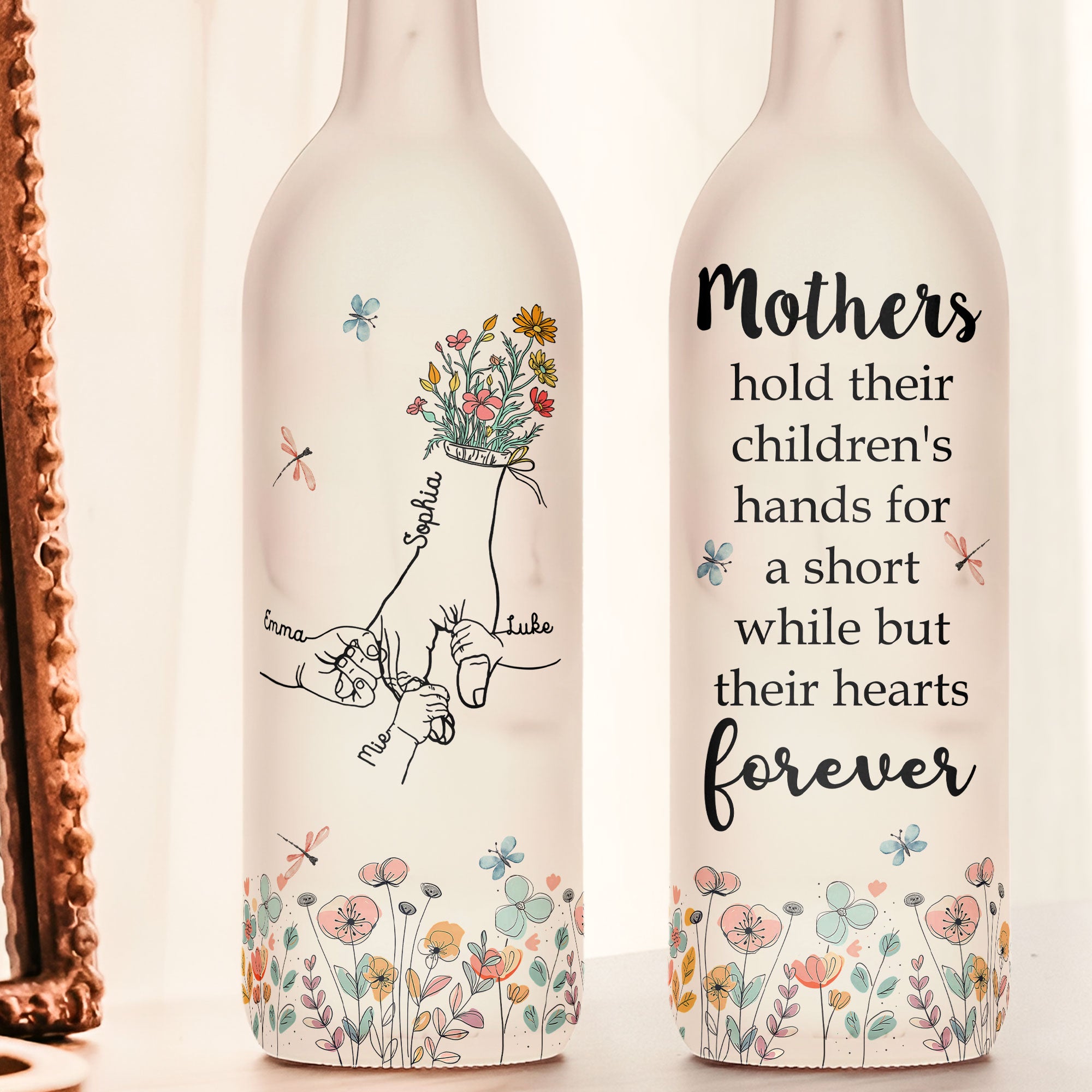 Mom, Mama's Holding Hands - Personalized Bottle Lamp