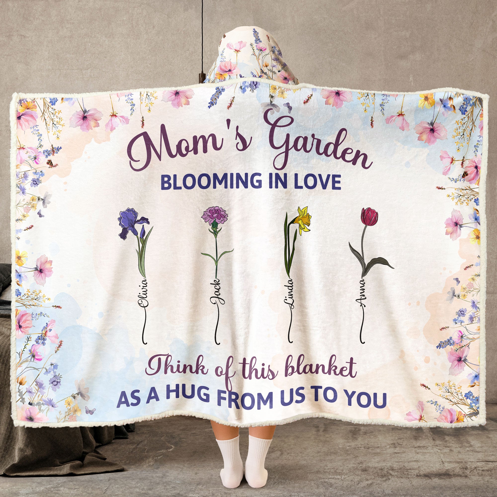 Mom's Garden Blooming In Love - Personalized Wearable Blanket Hoodie