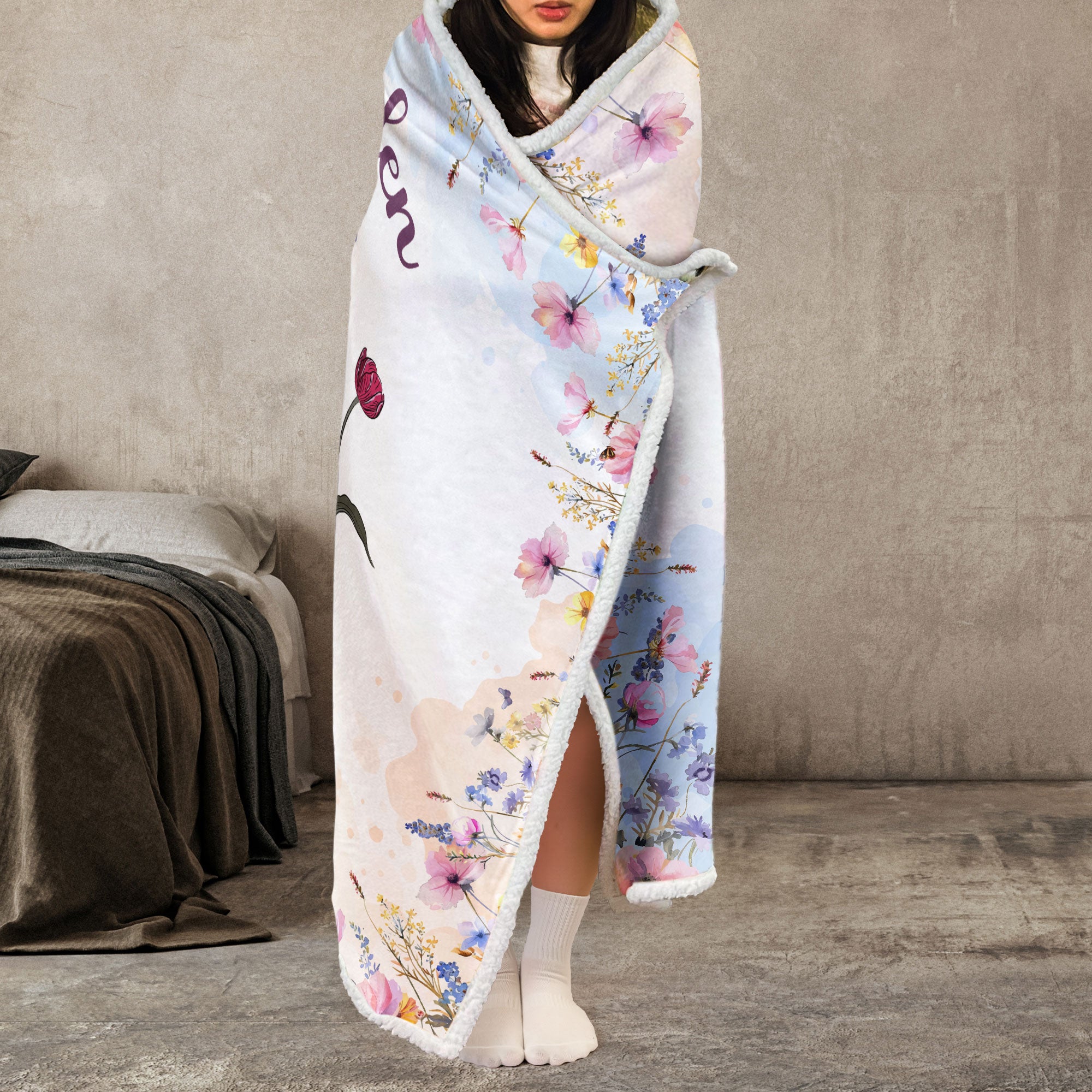 Mom's Garden Blooming In Love - Personalized Wearable Blanket Hoodie