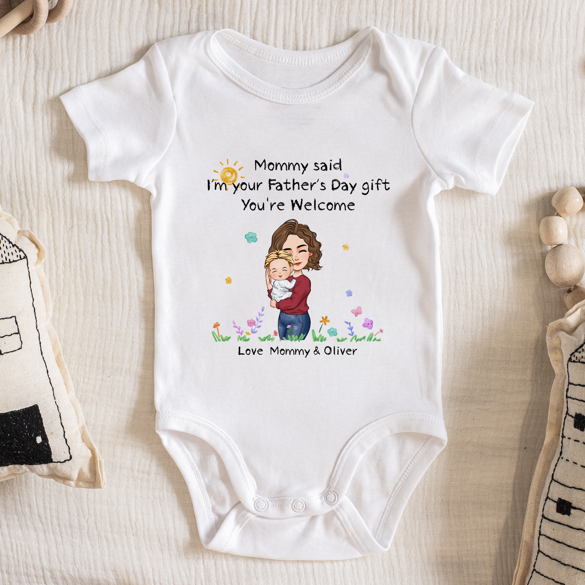 Mommy Said I'm Your Father's Day Gift First Time Dad - Personalized Baby Onesie