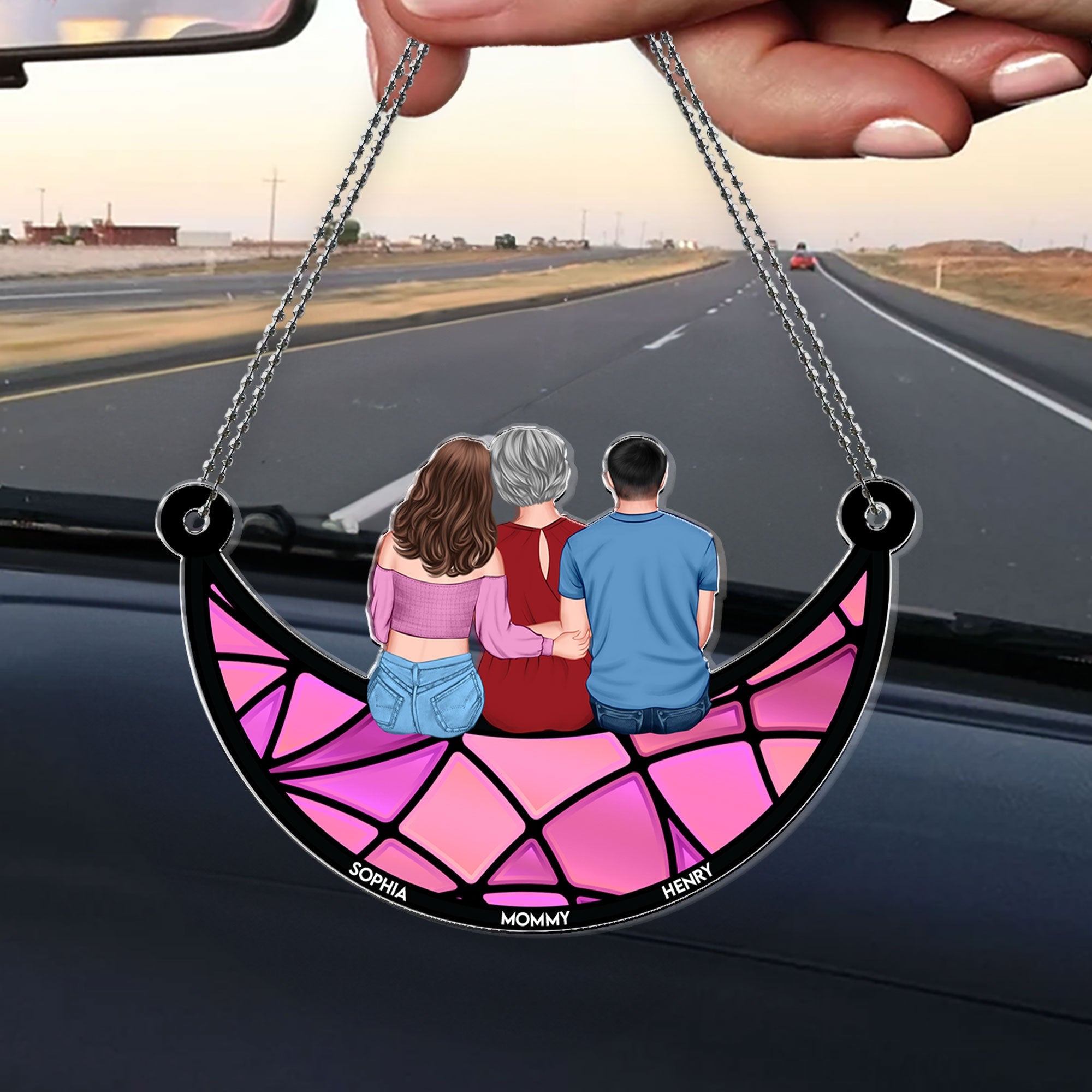 Mommy & Children On The Moon - Personalized Rear View Mirror Accessory