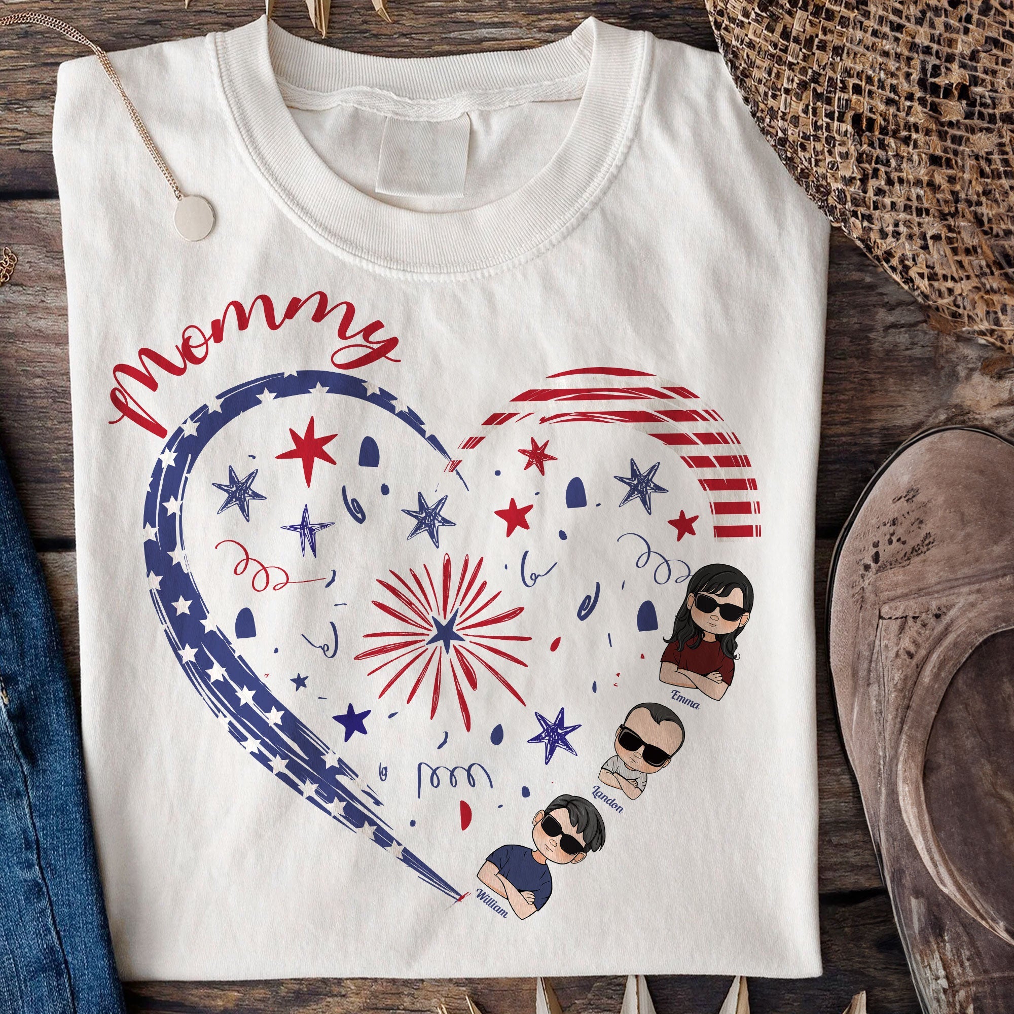 Mommy's Sweethearts With 4Th Of July Pattern - Personalized Shirt