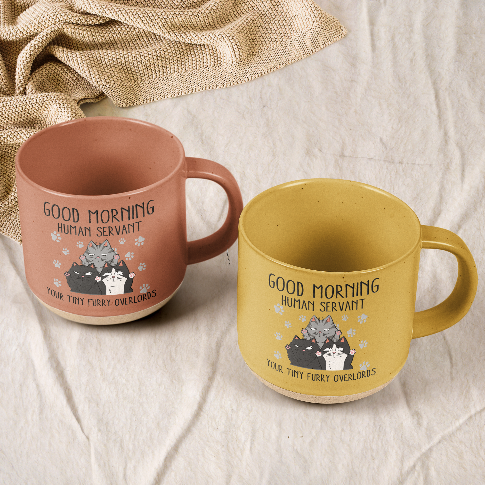 Morning Human Servant Your Tiny Furry Overlords - Personalized Pottery Mug