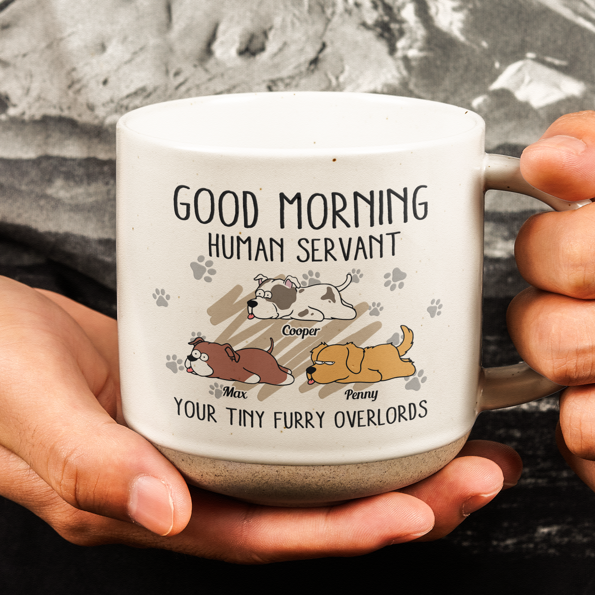 Morning! Human Servant Your Tiny Furry Overlords - Personalized Pottery Mug