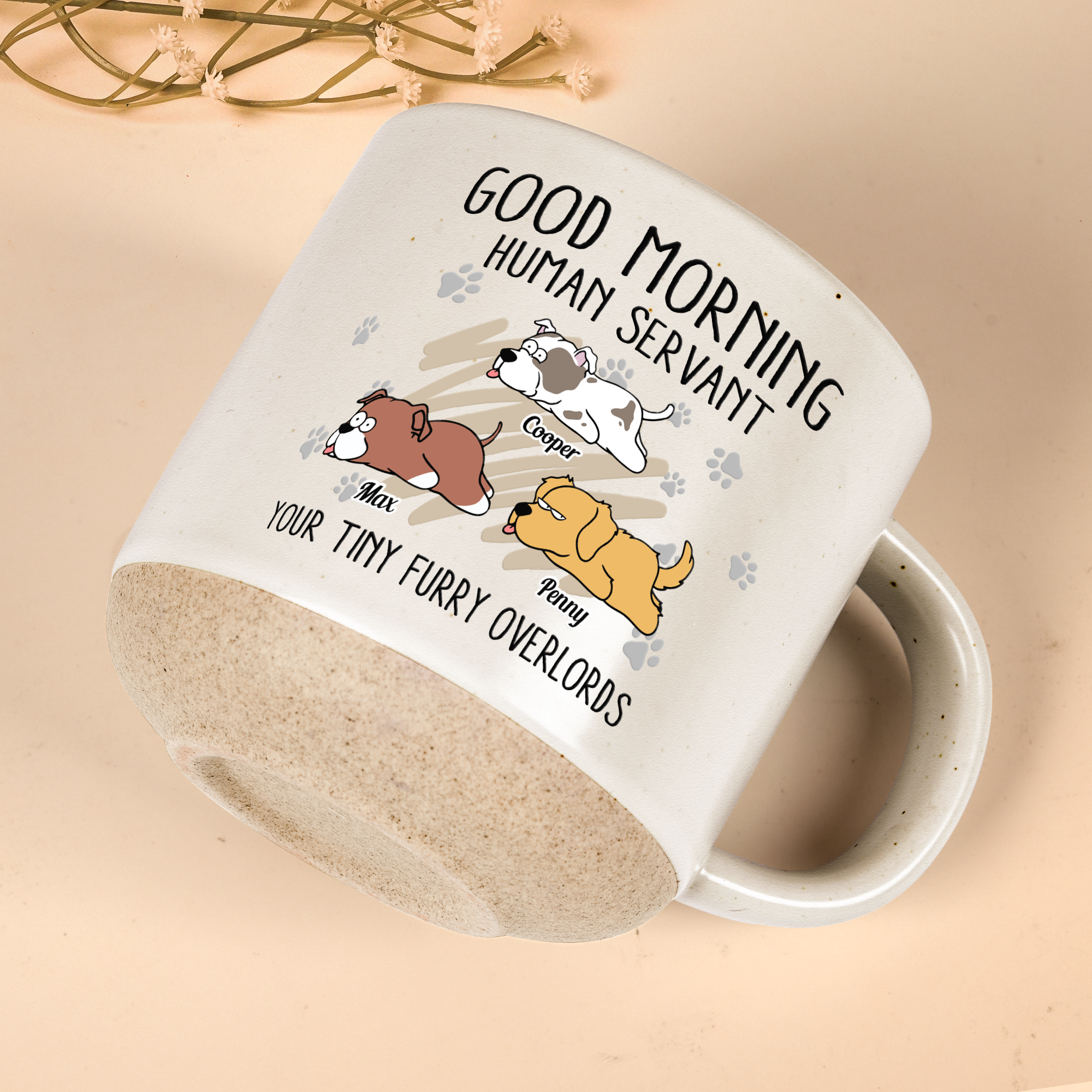 Morning! Human Servant Your Tiny Furry Overlords - Personalized Pottery Mug