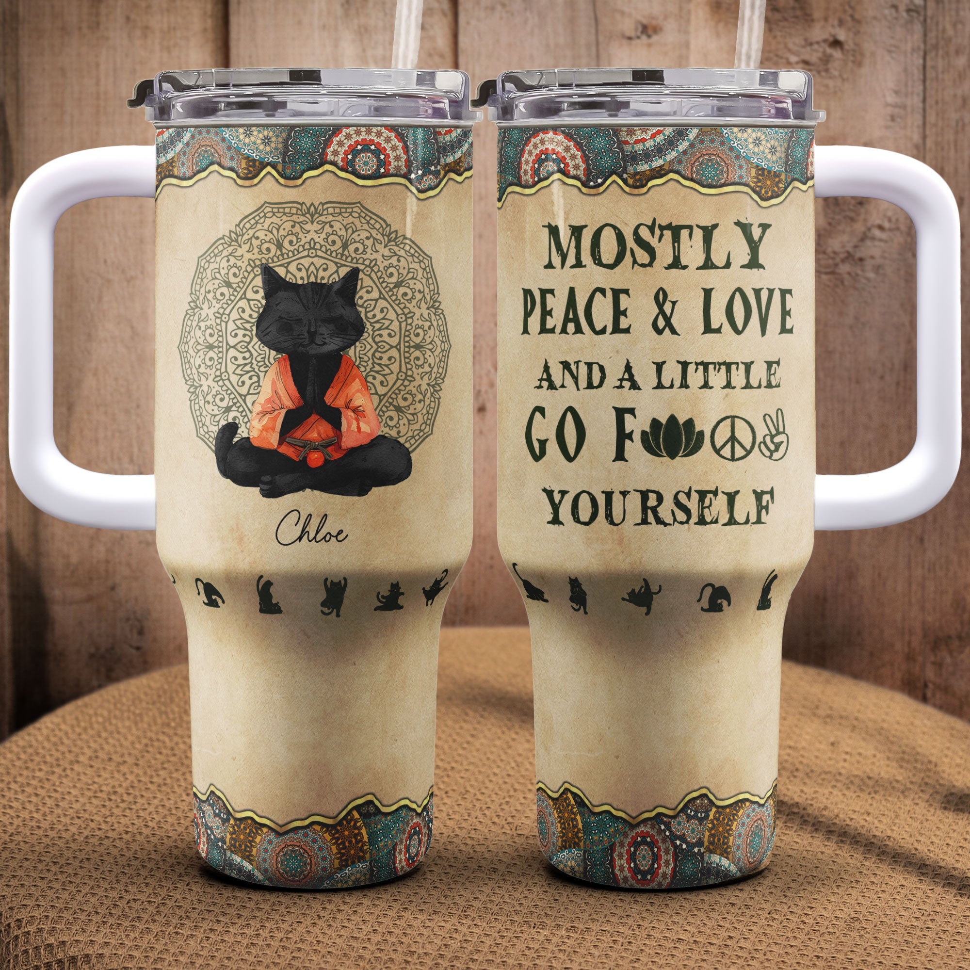 Mostly Peace & Love - Personalized 40oz Tumbler With Straw