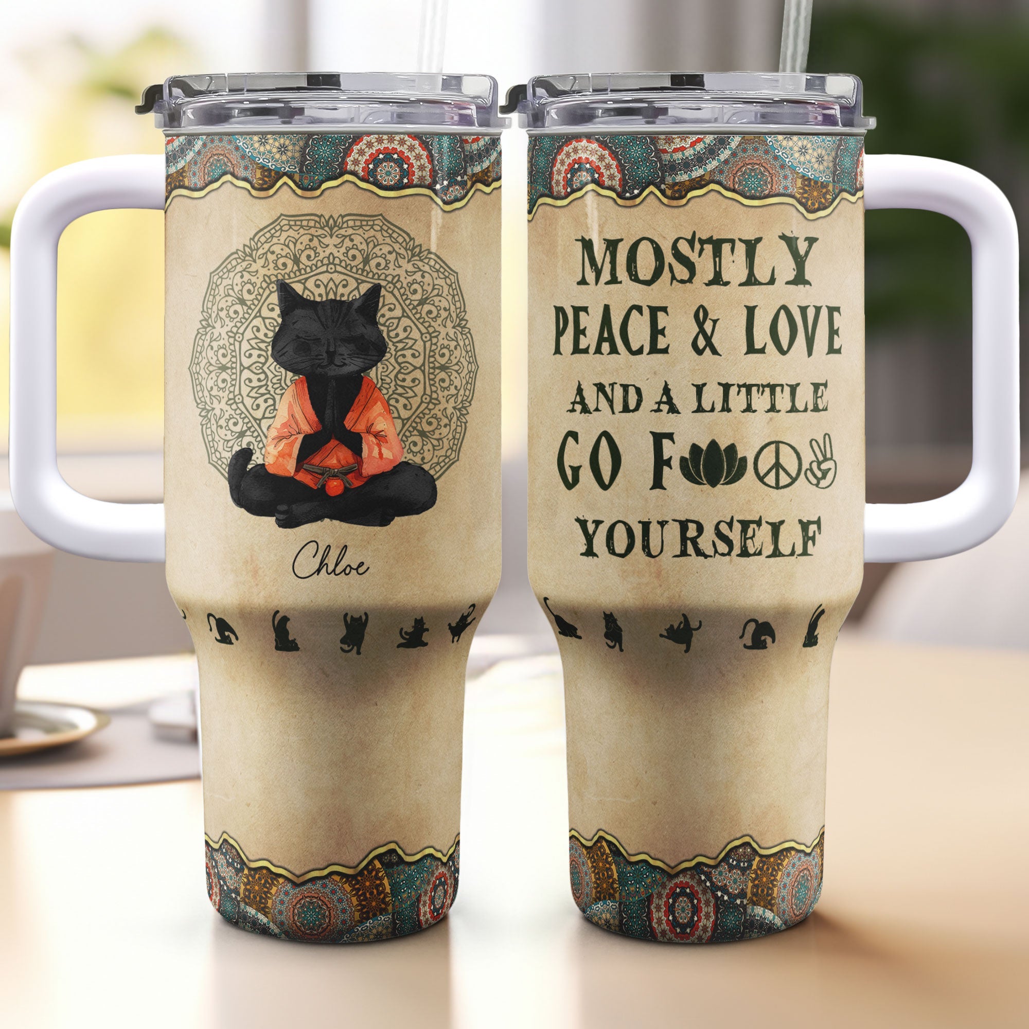 Mostly Peace & Love - Personalized 40oz Tumbler With Straw