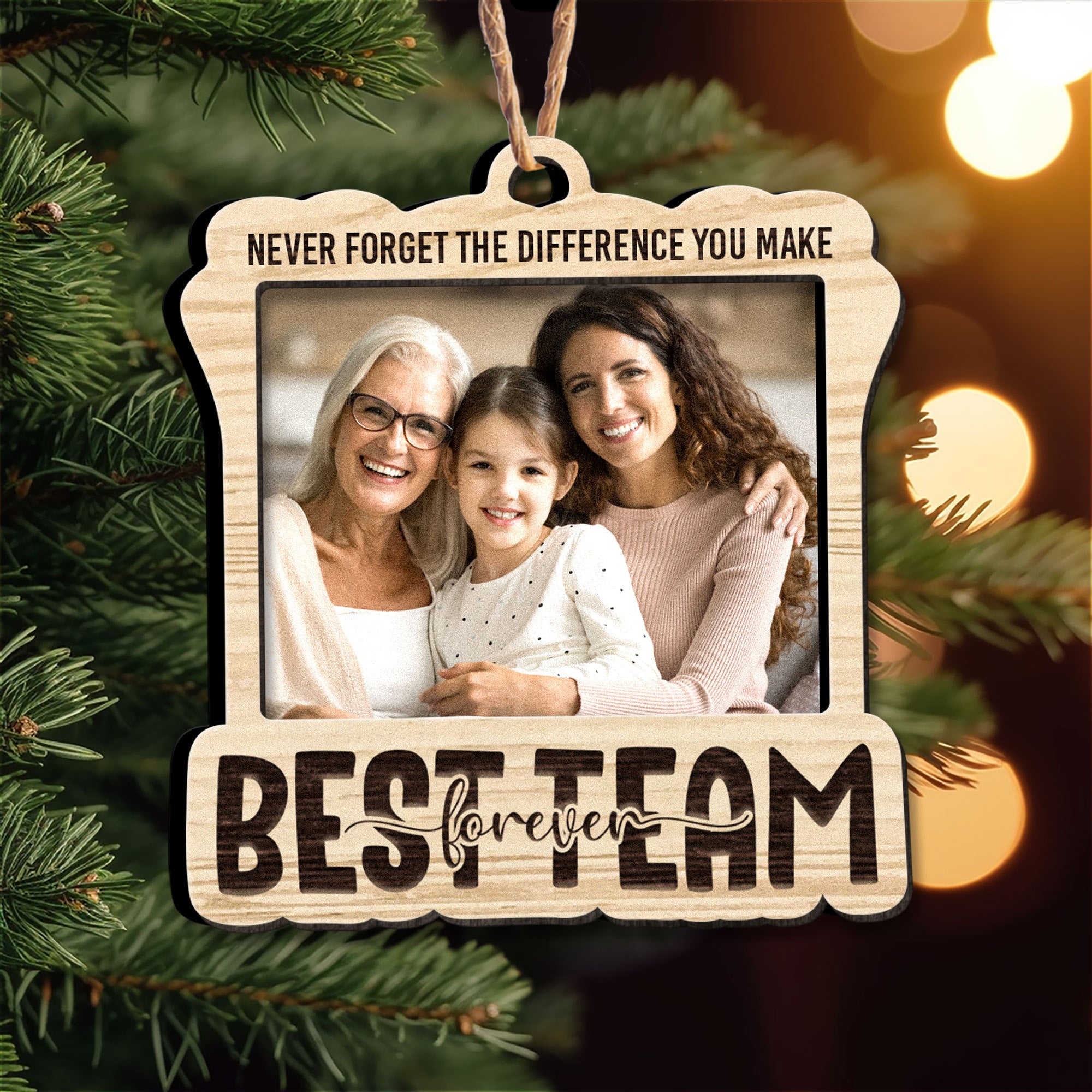 Mother And Children Best Team Ever - Personalized Wooden Photo Ornament