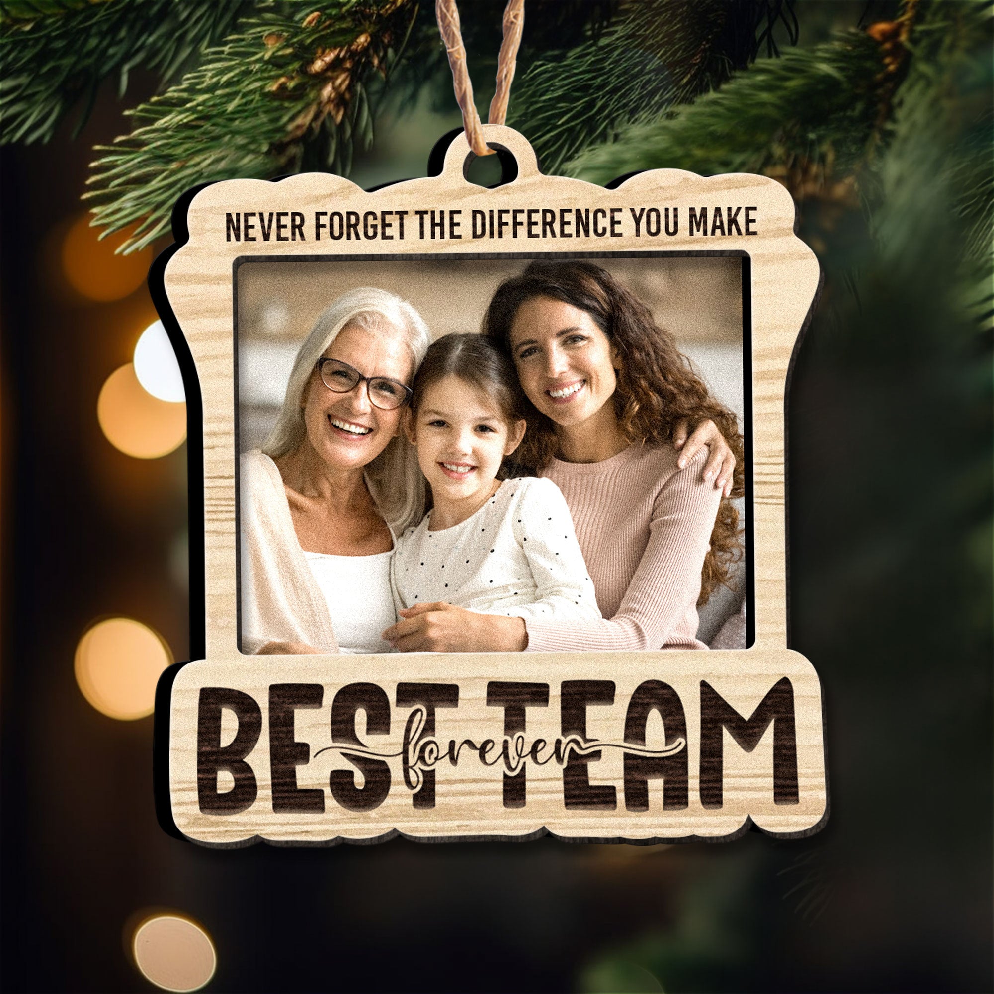 Mother And Children Best Team Ever - Personalized Wooden Photo Ornament