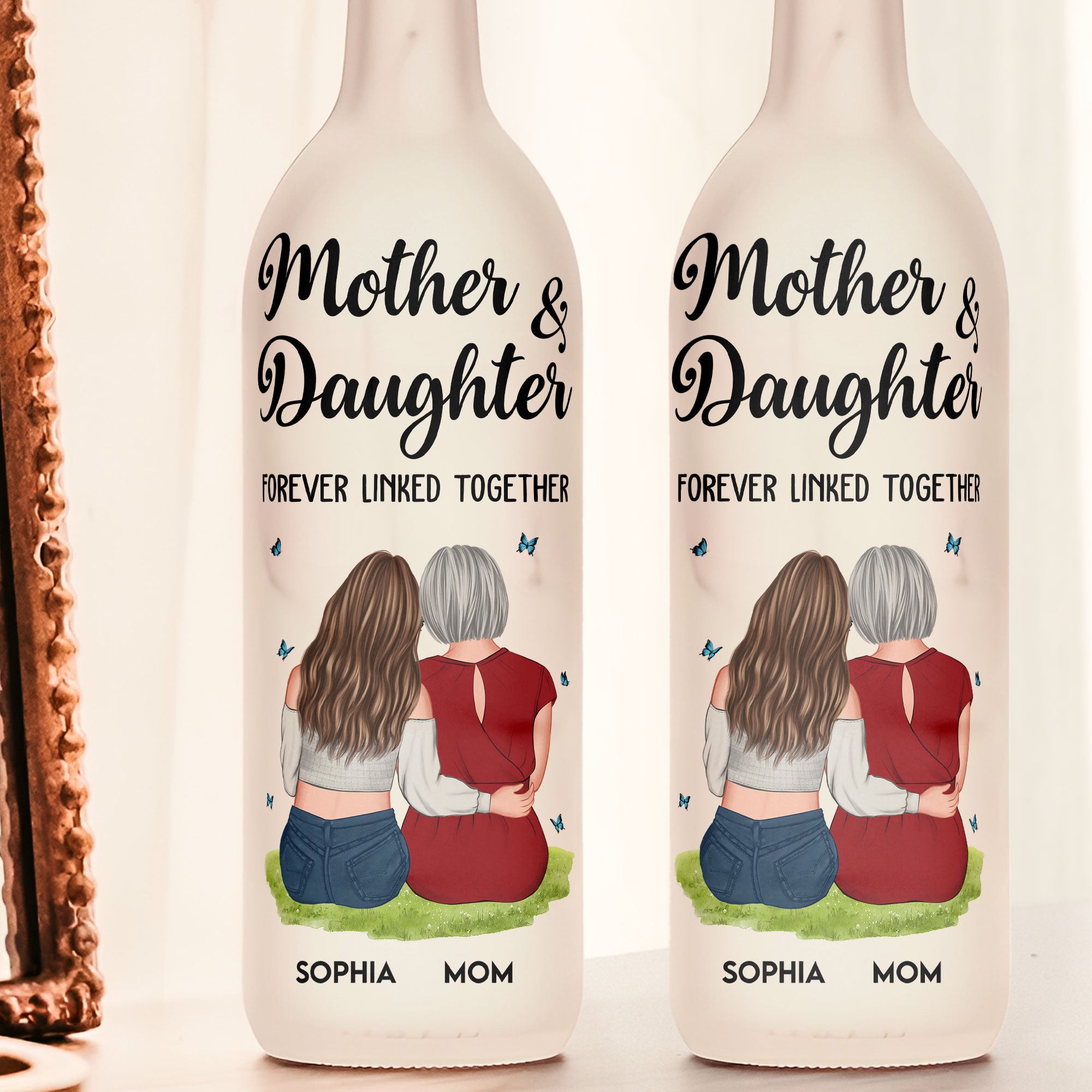 Mother And Daughter Forever Linked Together - Personalized Bottle Lamp