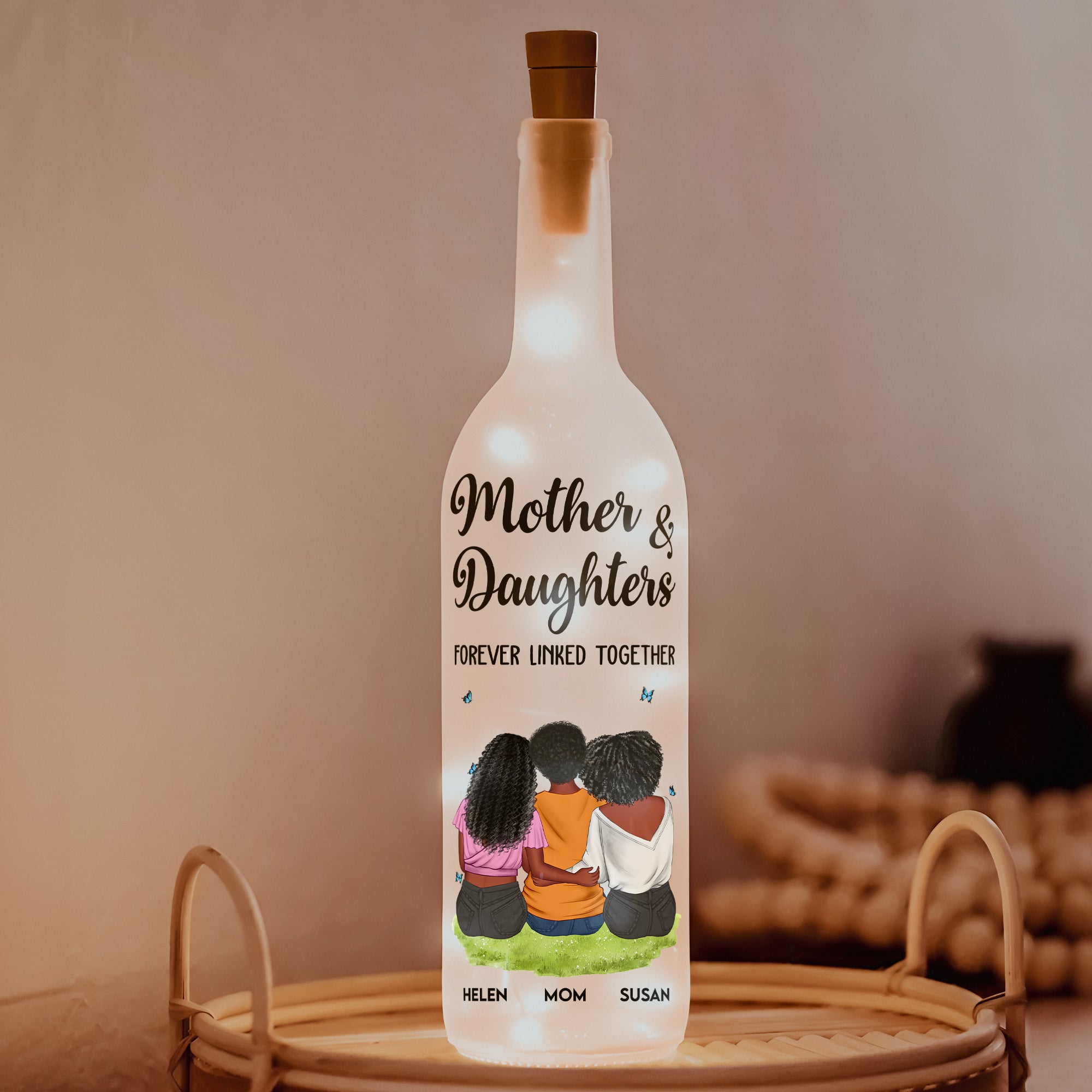 Mother And Daughter Forever Linked Together - Personalized Bottle Lamp