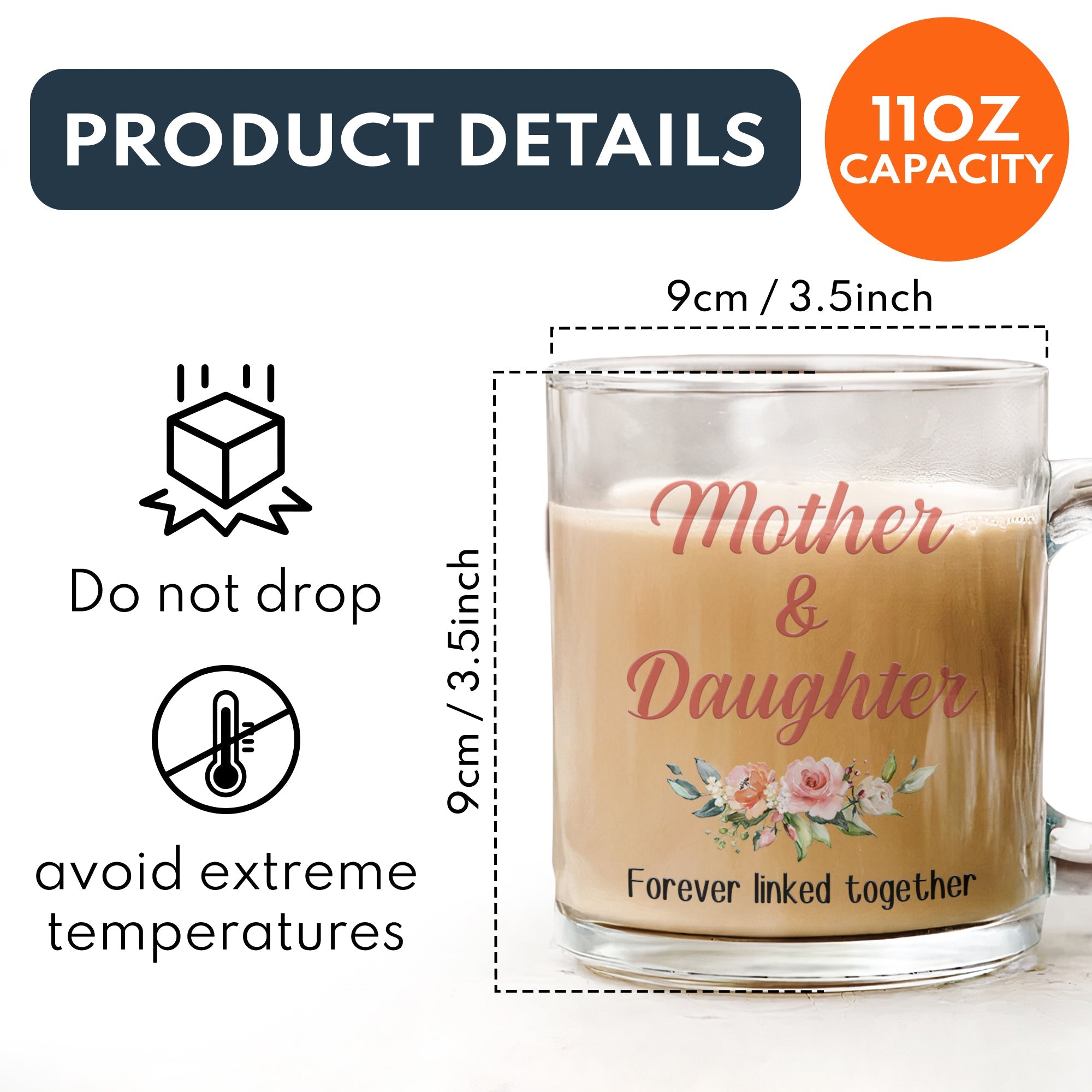 Mother And Daughter Forever Linked Together - Personalized Glass Mug