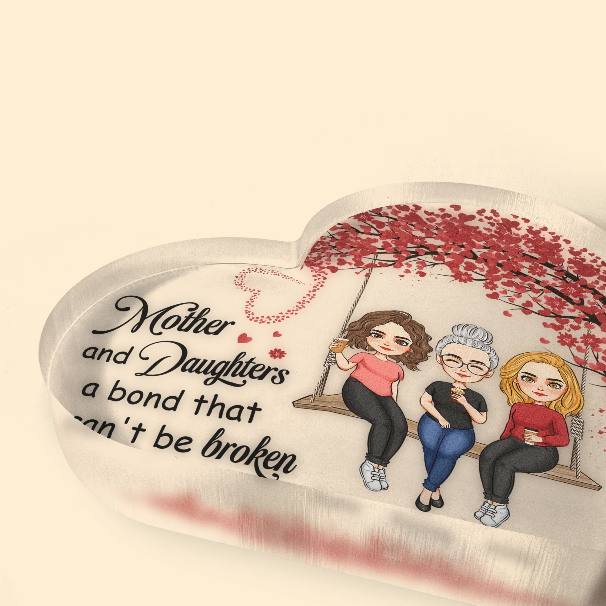 Mother And Daughters A Bond That Can'T Be Broken - Personalized Heart Shaped Acrylic Plaque