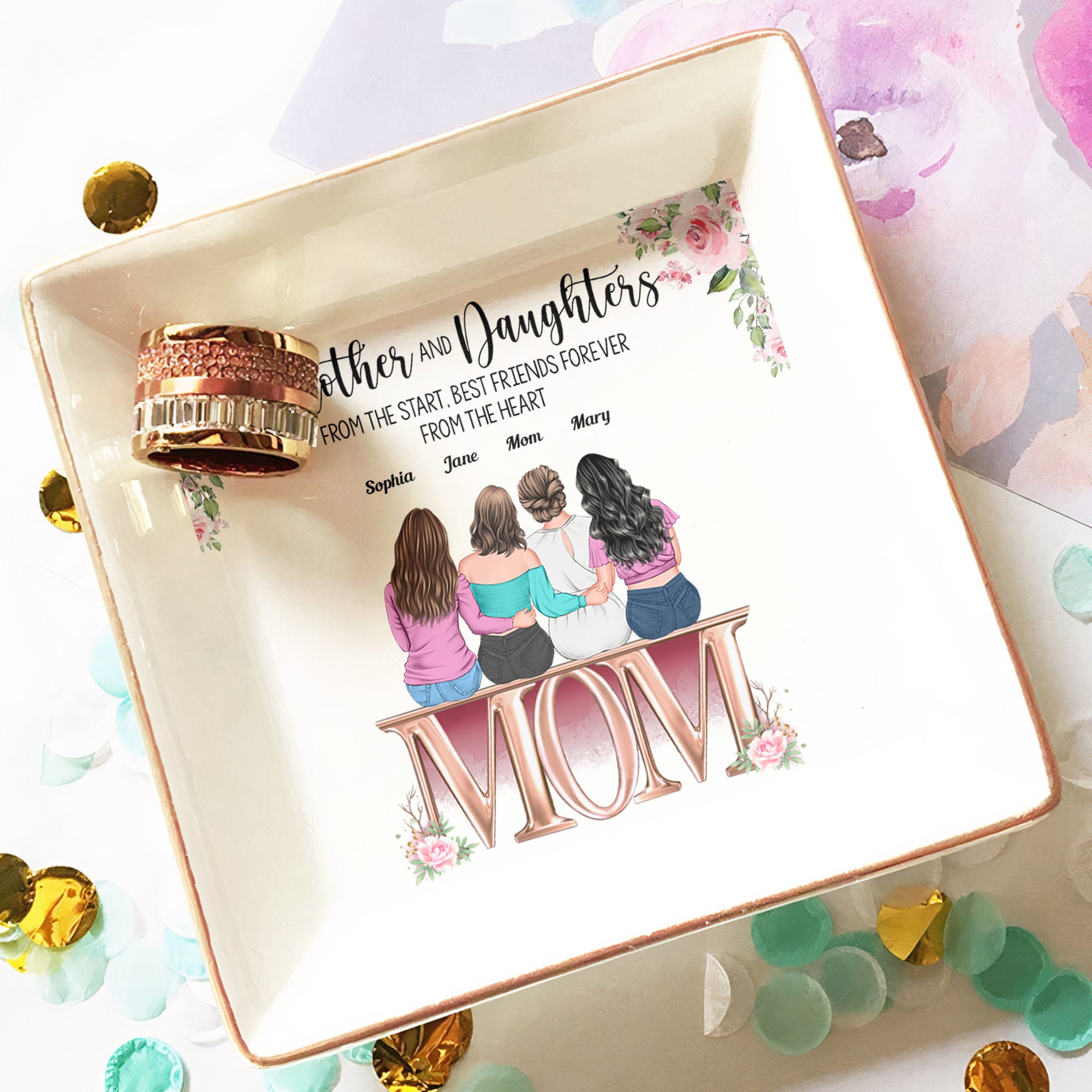 Mother And Daughters Best Friends From The Heart Ver 2 - Personalized Jewelry Dish