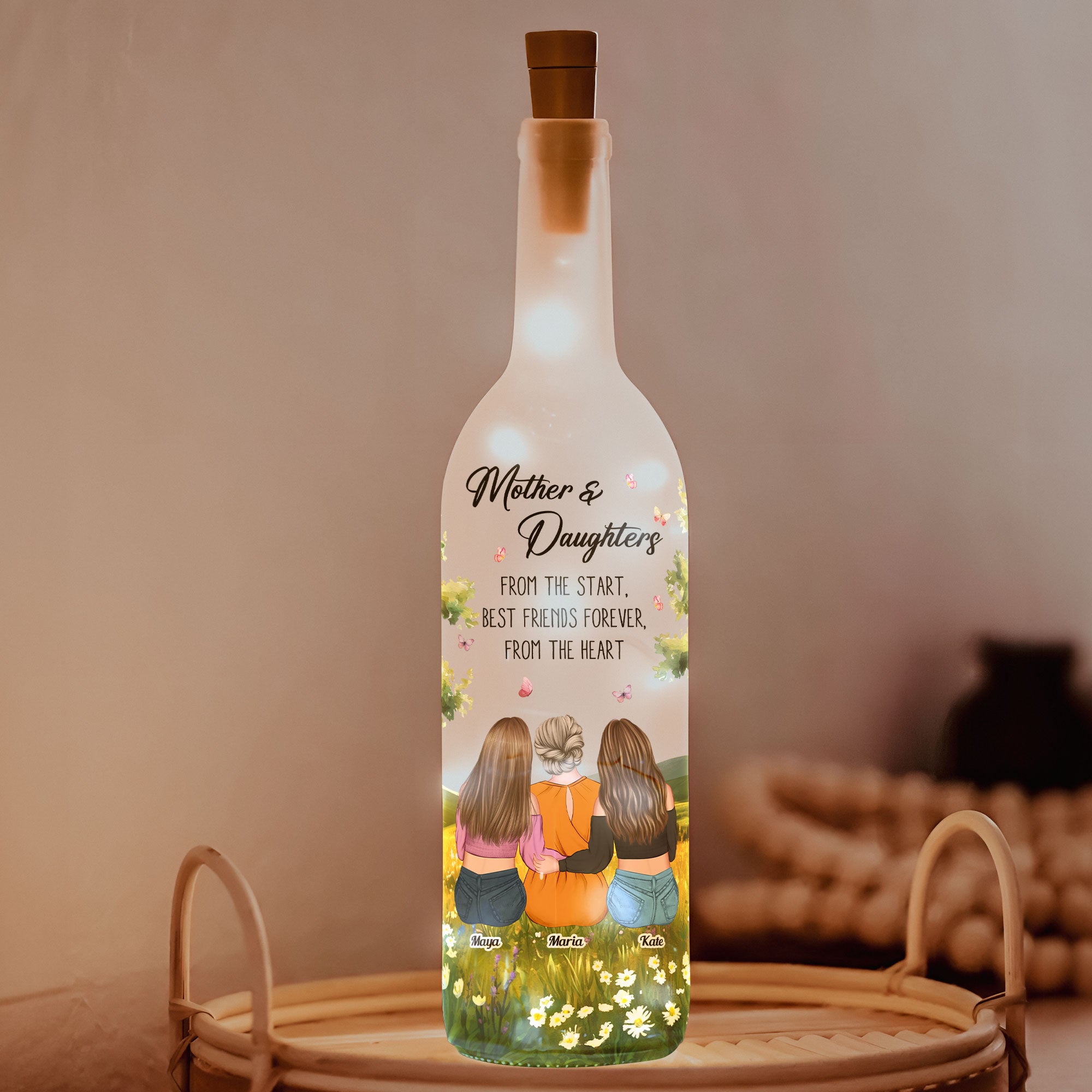 Mother And Daughters From The Start - Personalized Bottle Lamp