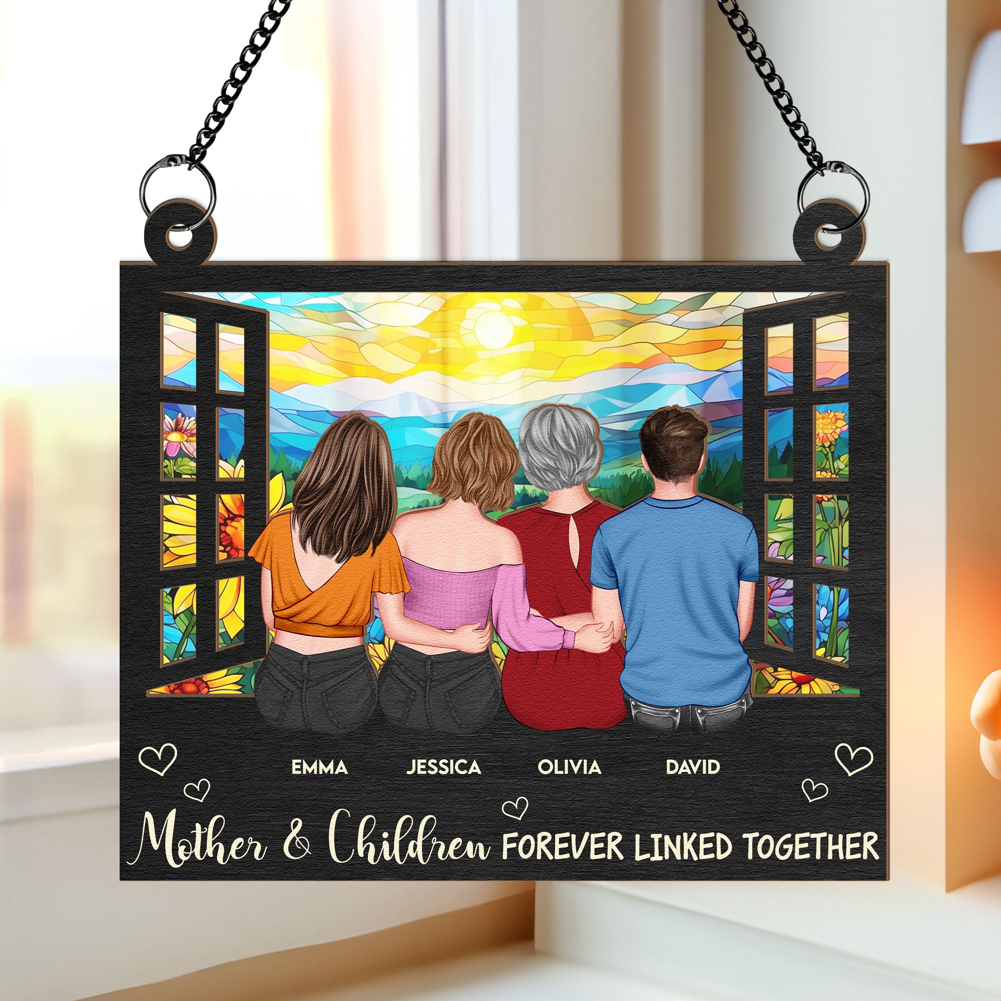 Mother And Daughters, Children - Personalized Window Hanging Suncatcher Ornament