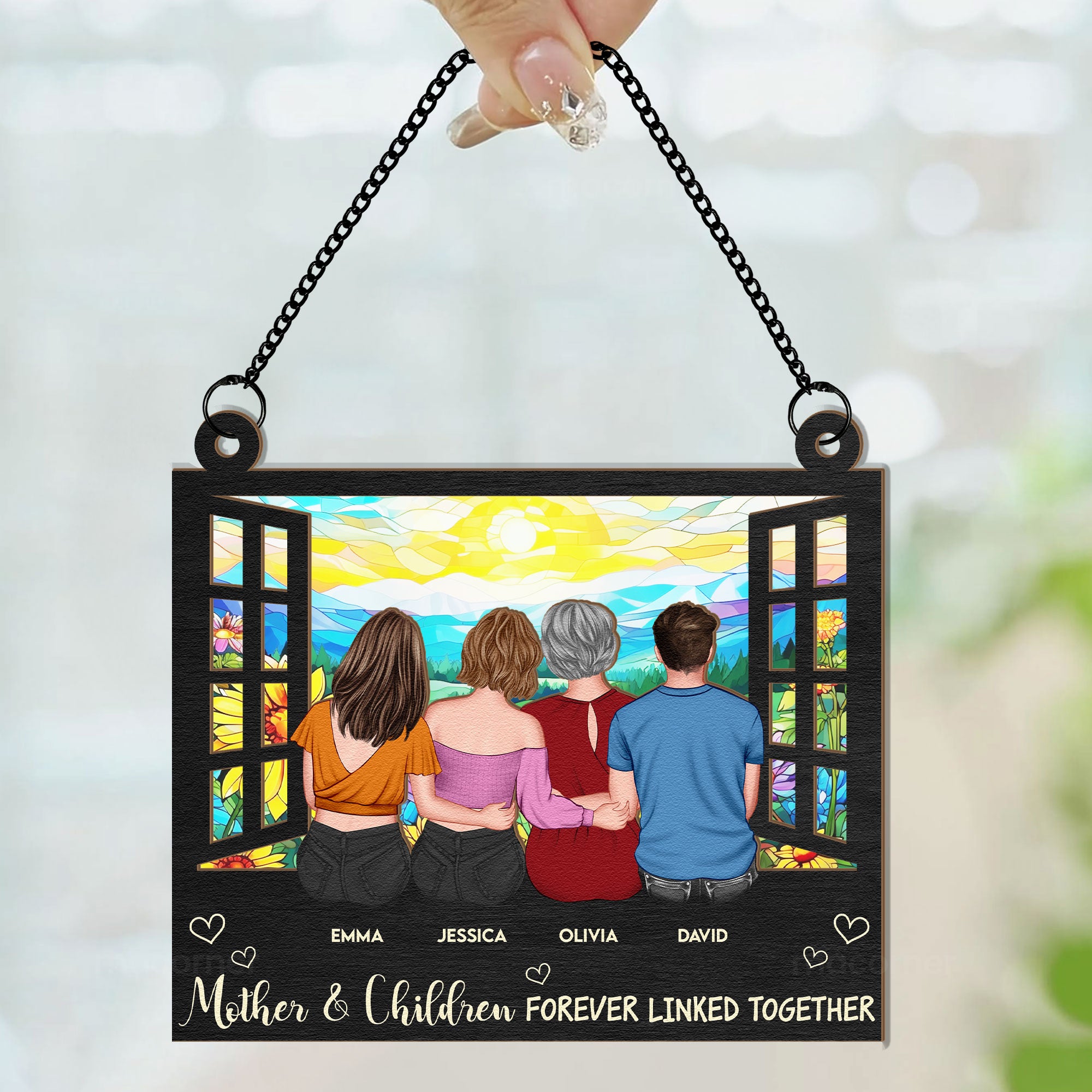 Mother And Daughters, Children - Personalized Window Hanging Suncatcher Ornament