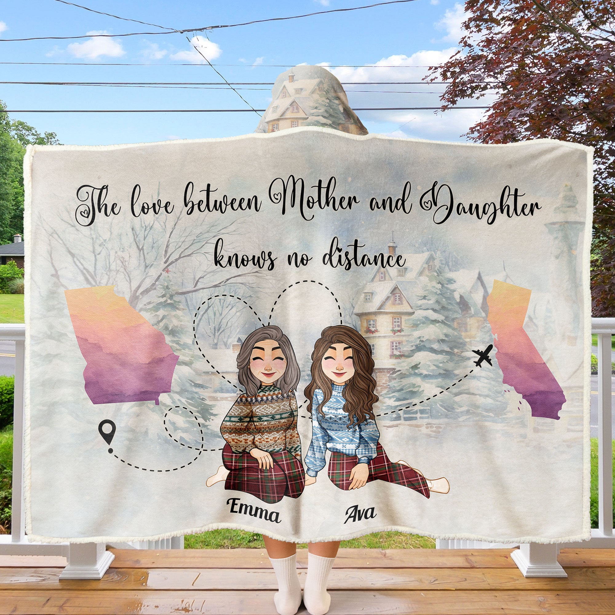 Mother Daughter Love Knows No Distance - Personalized Wearable Blanket Hoodie