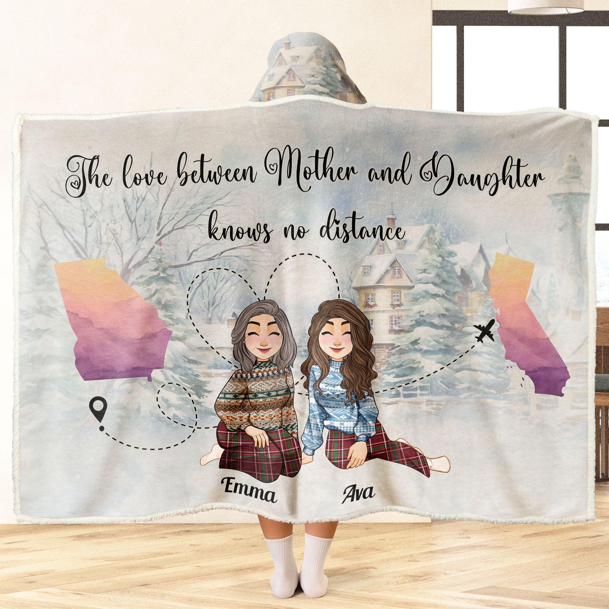 Mother Daughter Love Knows No Distance - Personalized Wearable Blanket Hoodie