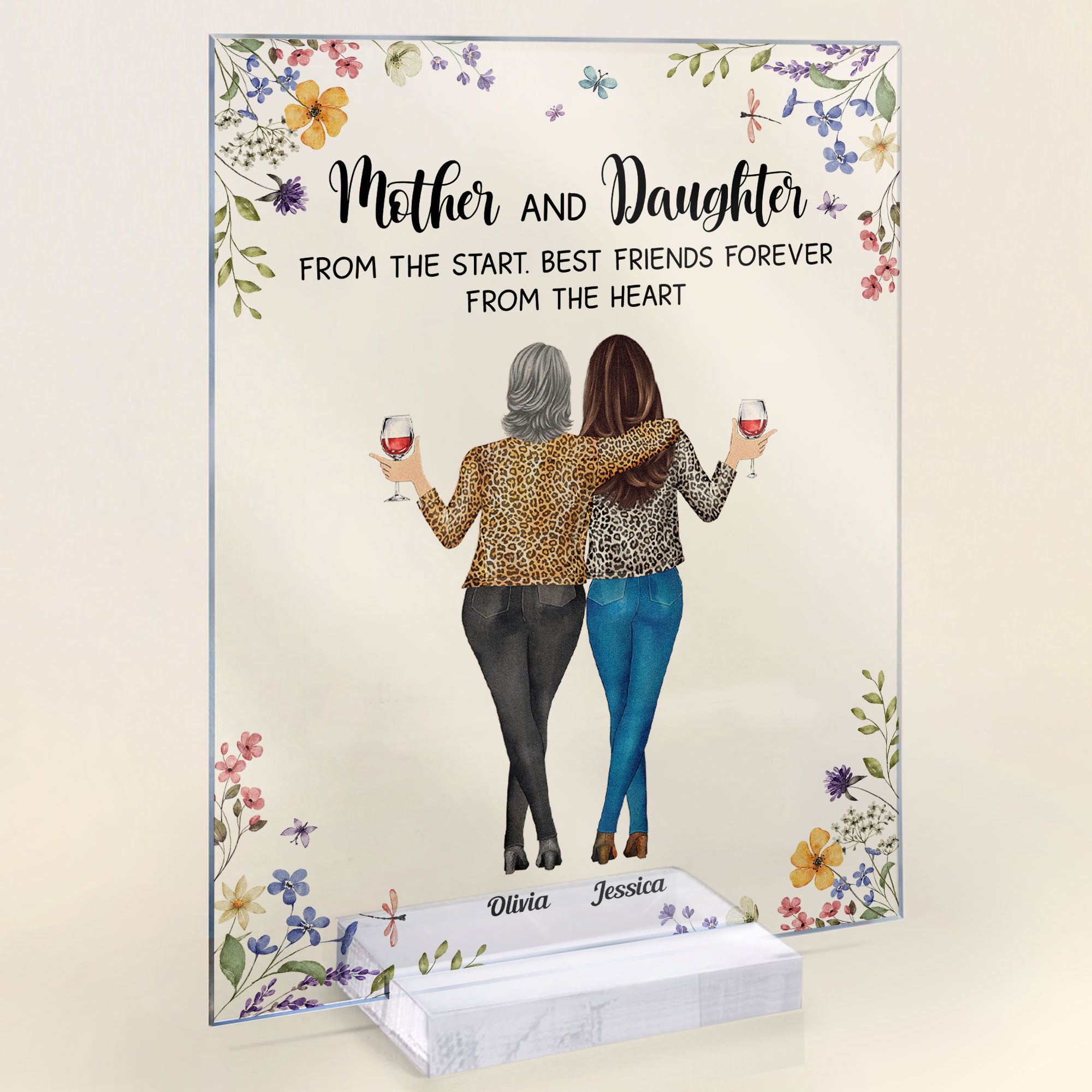 Mother & Daughter Best Friends Forever Floral Style - Personalized Acrylic Plaque