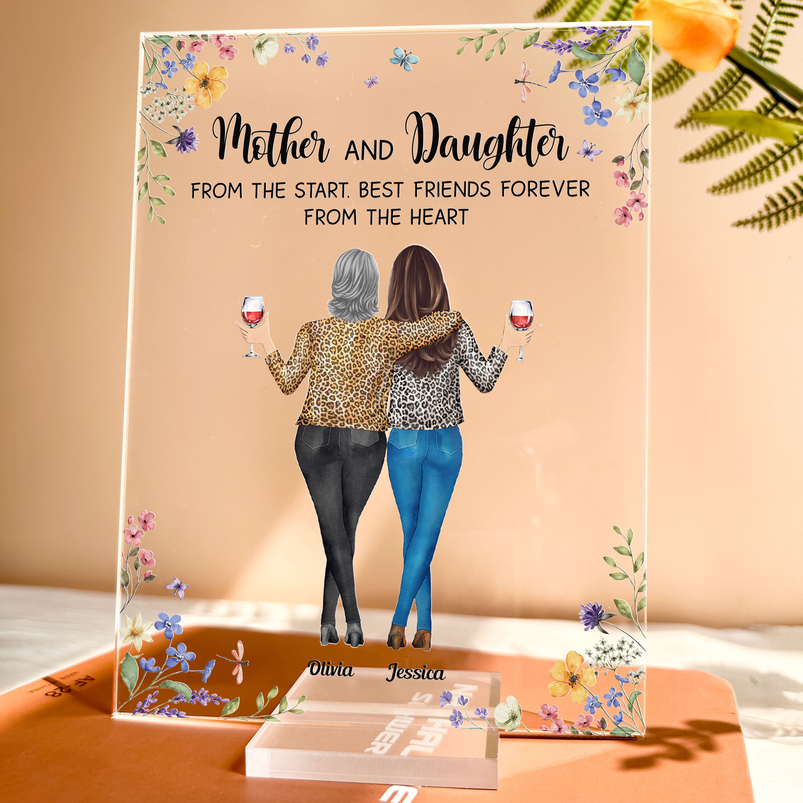 Mother & Daughter Best Friends Forever Floral Style - Personalized Acrylic Plaque