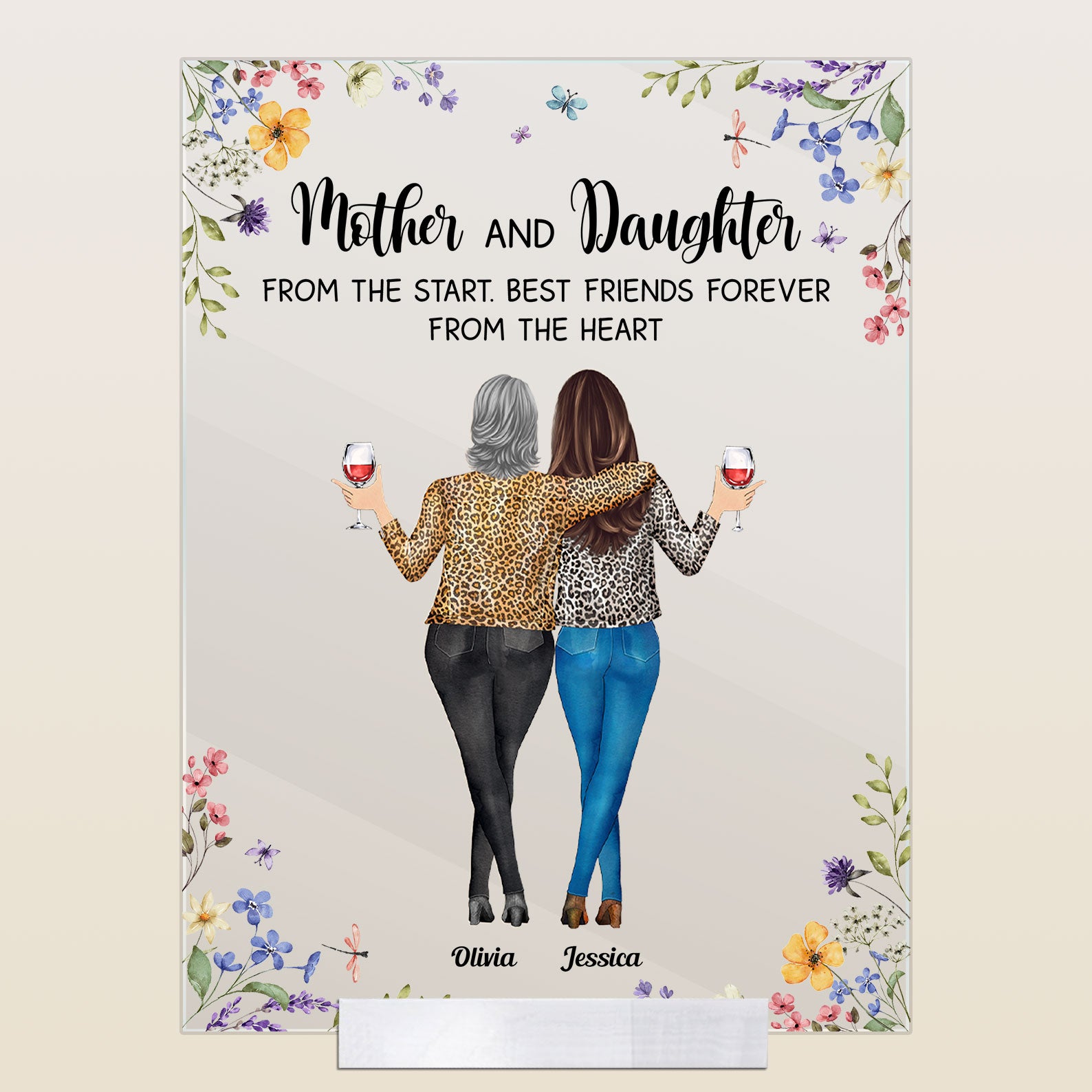 Mother & Daughter Best Friends Forever Floral Style - Personalized Acrylic Plaque