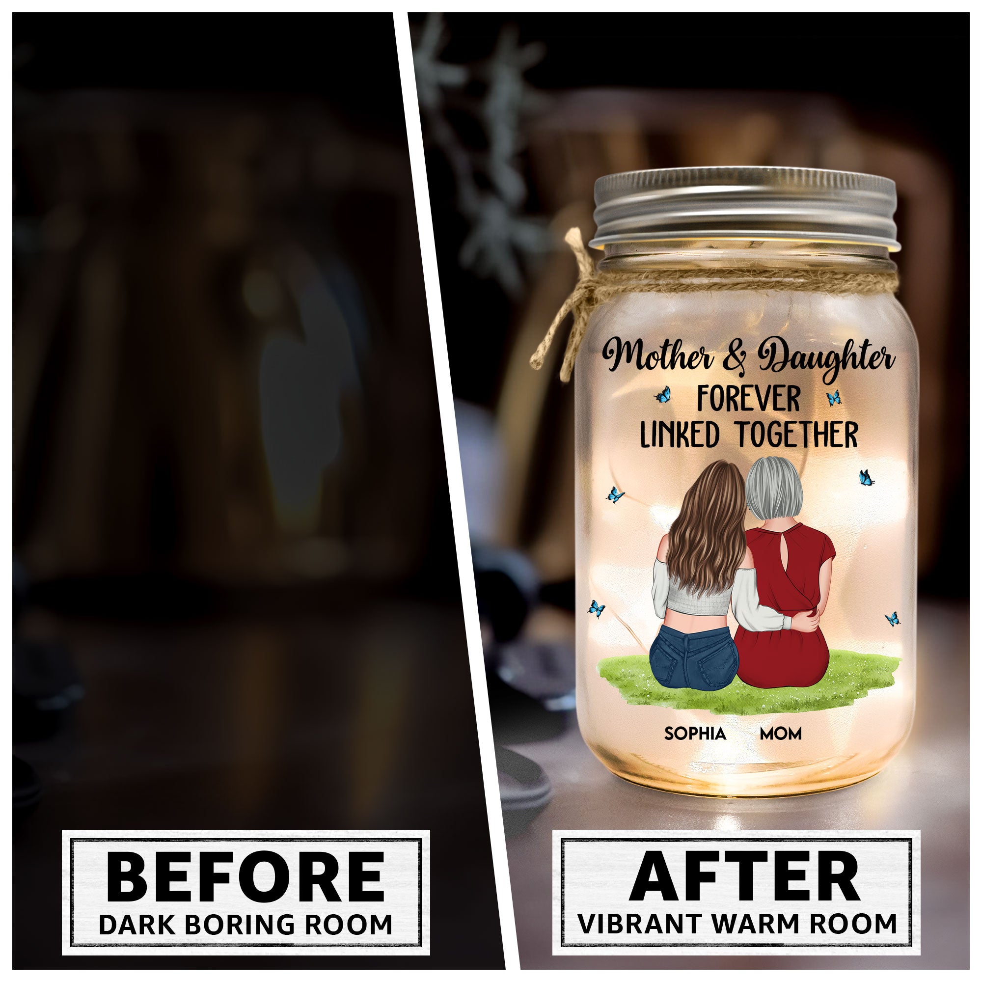 Mother & Daughter Forever Linked Together - Personalized Mason Jar Light