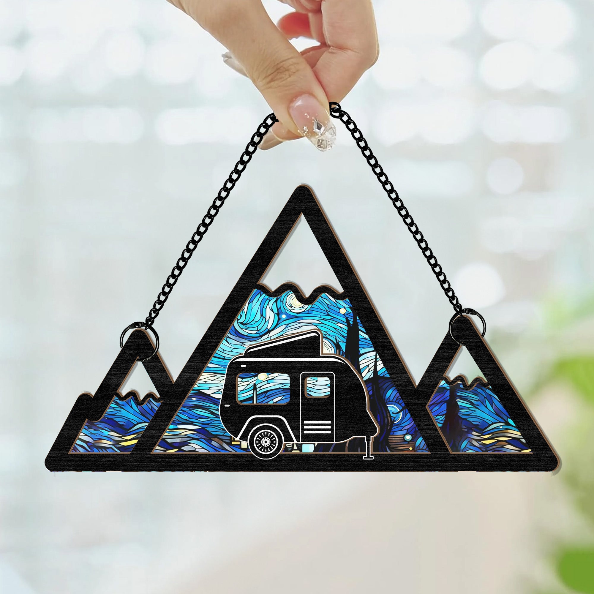 Mountain Camping - Personalized Window Hanging Suncatcher Ornament