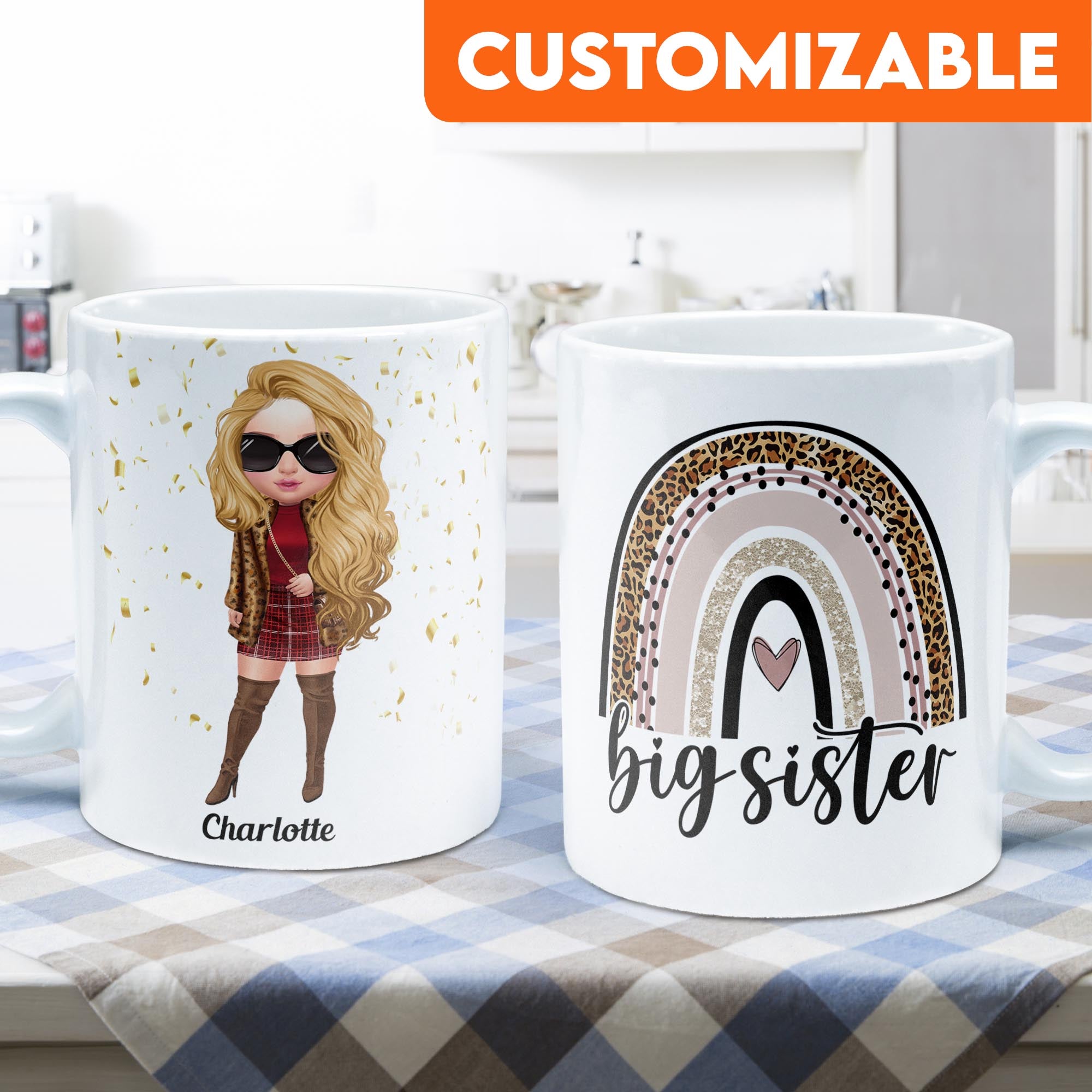 Big Sister - Personalized Mug - Birthday Gift For Sisters - Fashion Girls