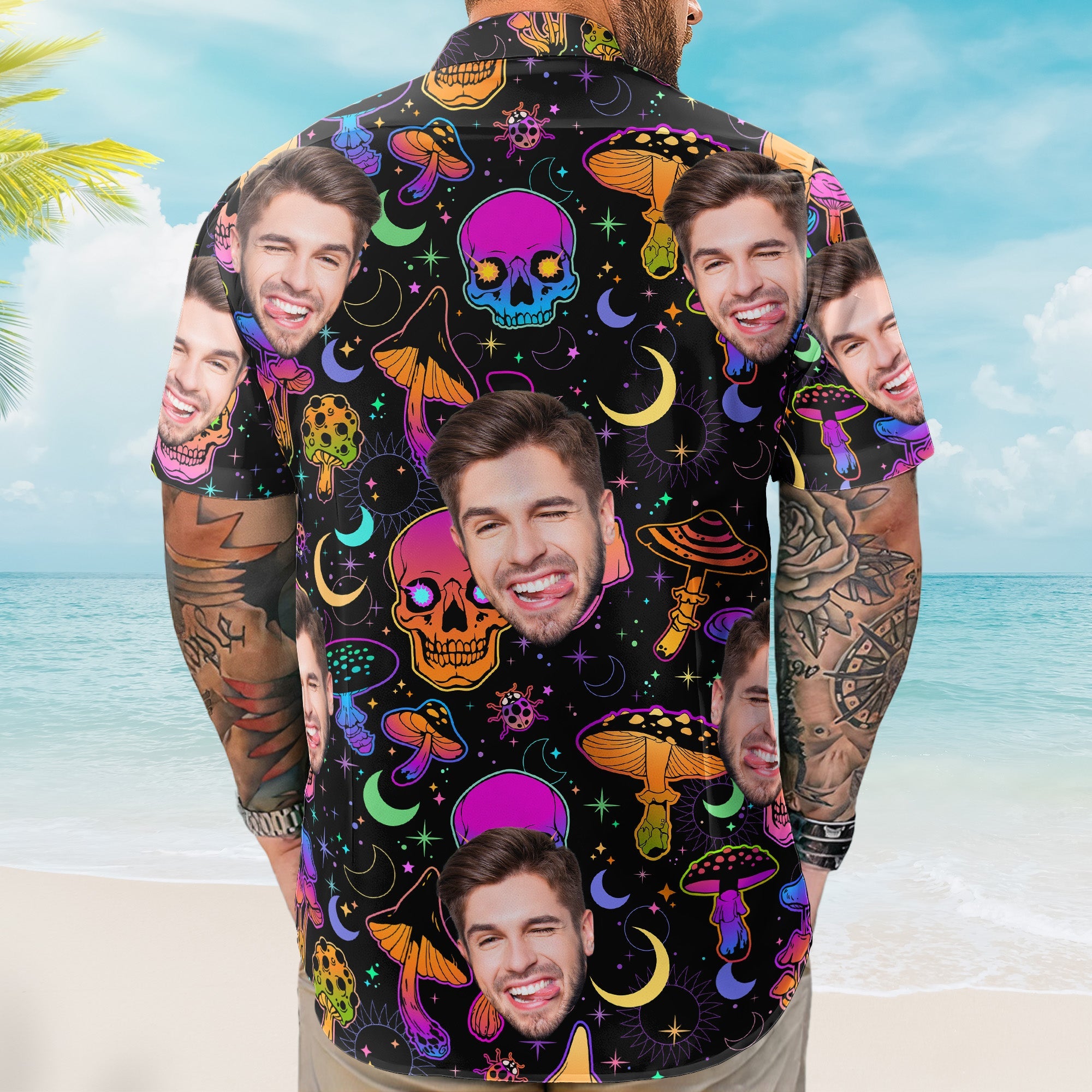 Magic Mushroom And Skull Gift For Men - Custom Photo Hawaiian Shirts