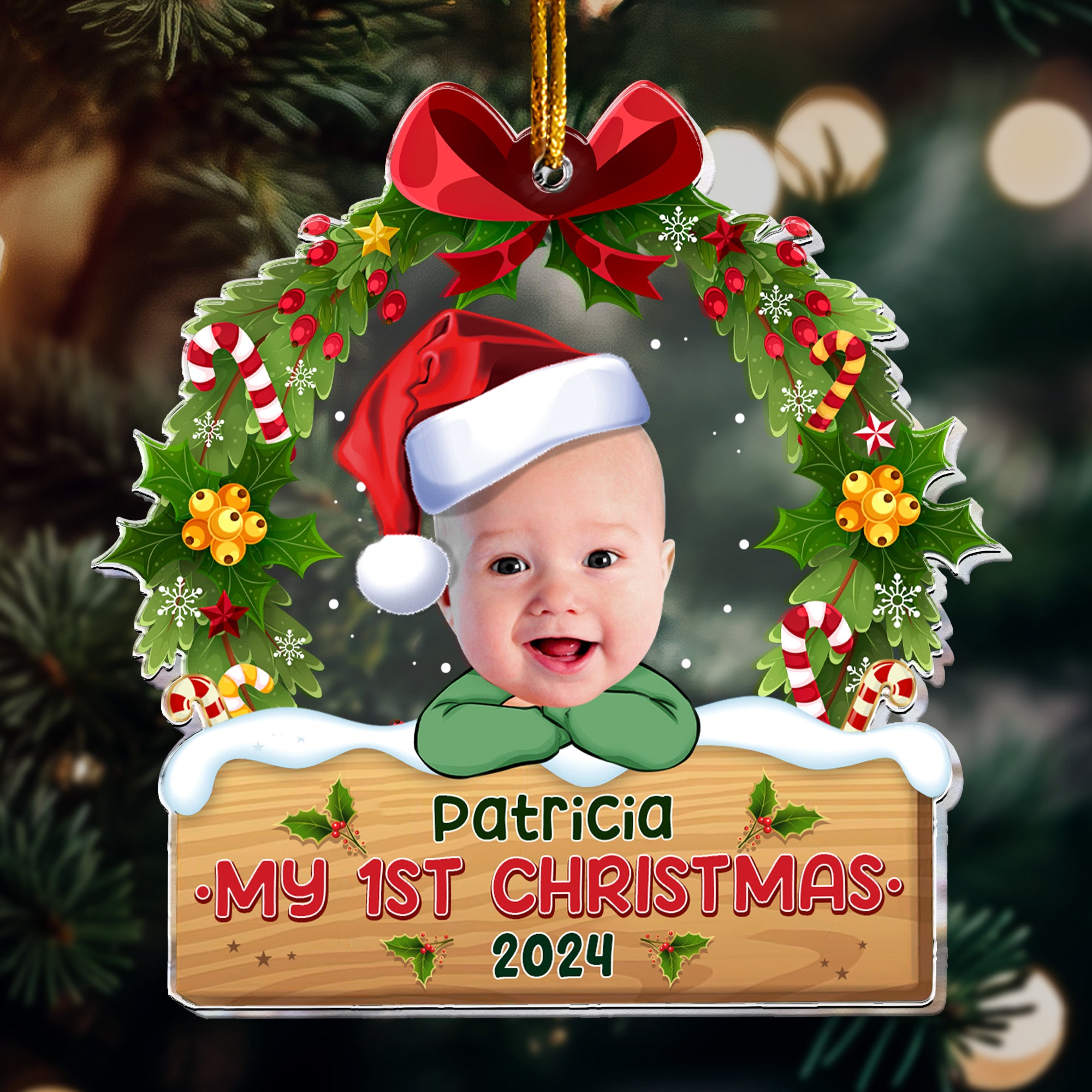 My 1st Christmas - Personalized Babys Photo First Christmas Ornament