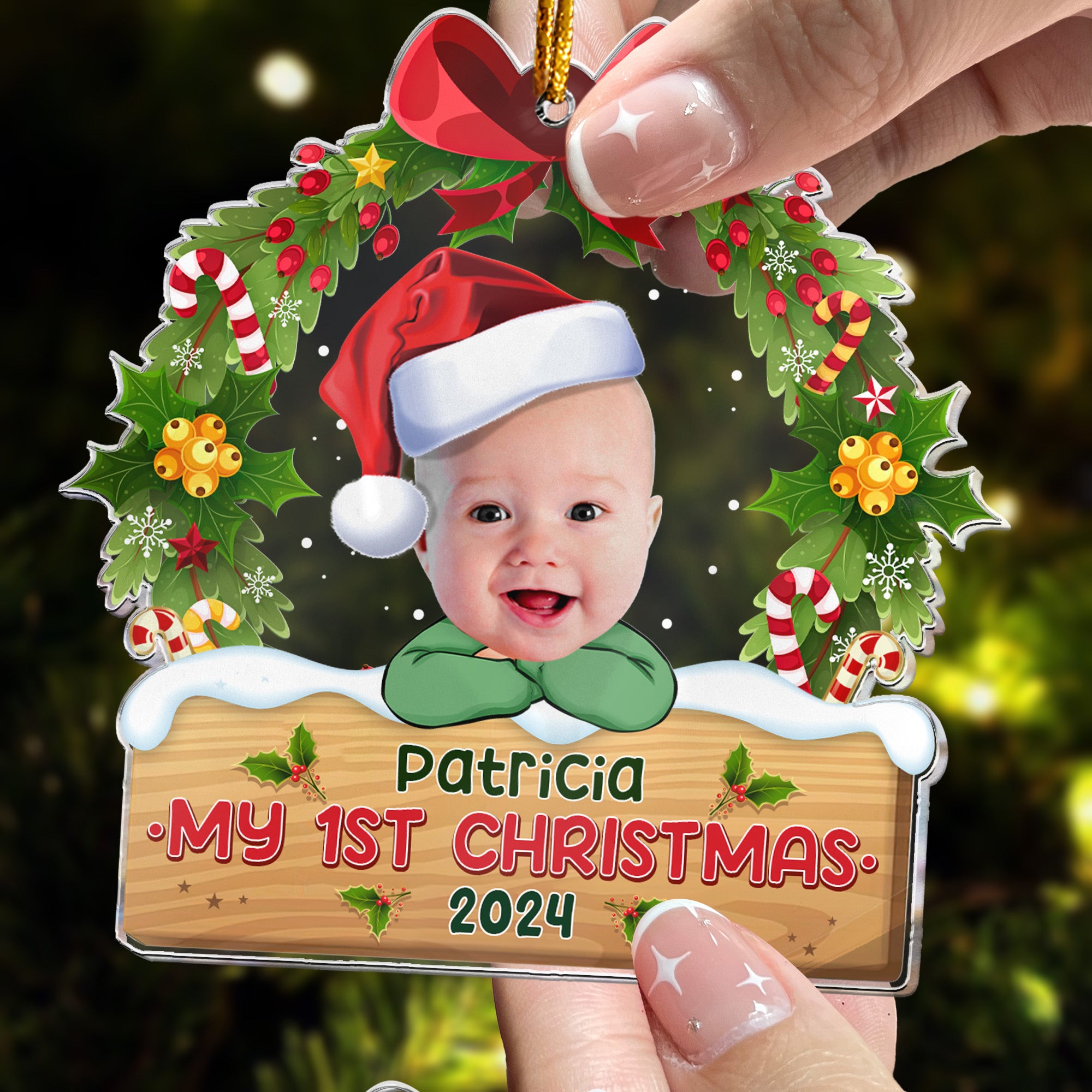 My 1st Christmas - Personalized Babys Photo First Christmas Ornament