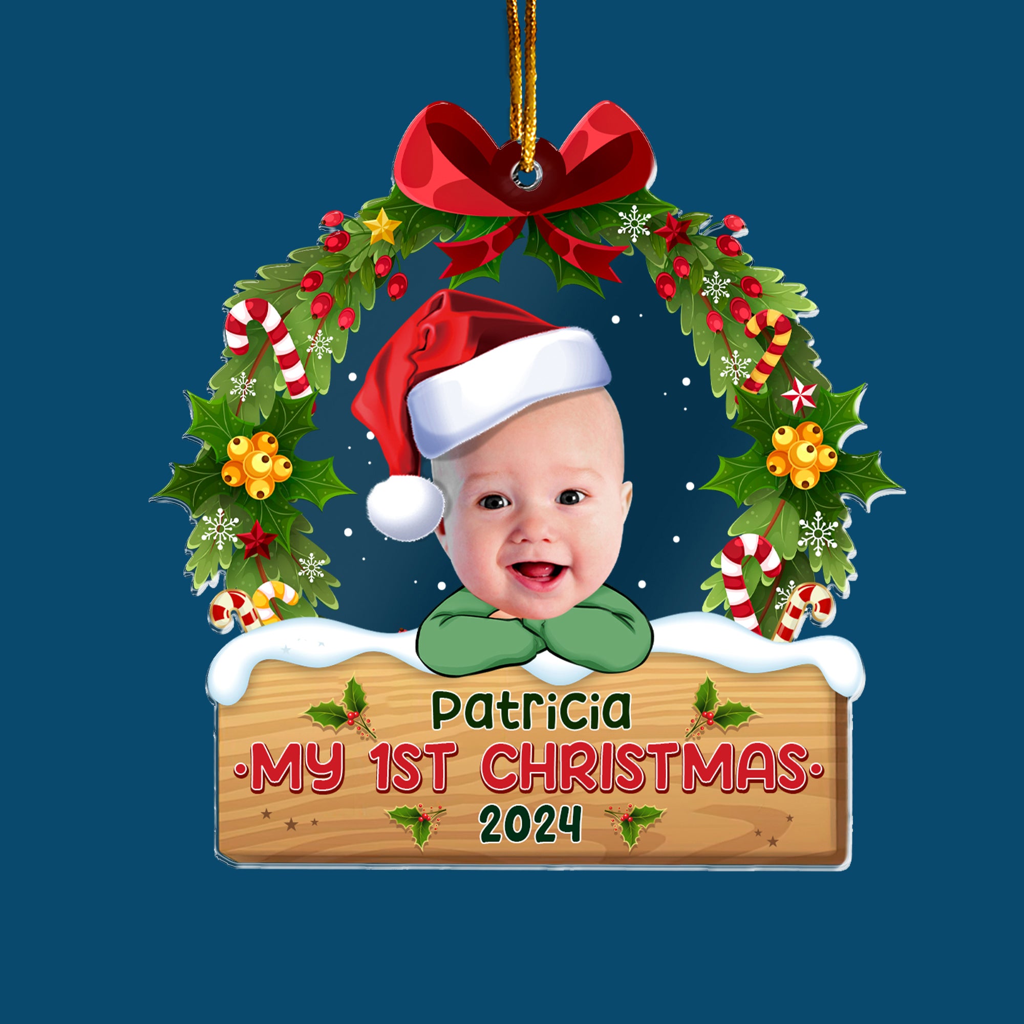 My 1st Christmas - Personalized Babys Photo First Christmas Ornament