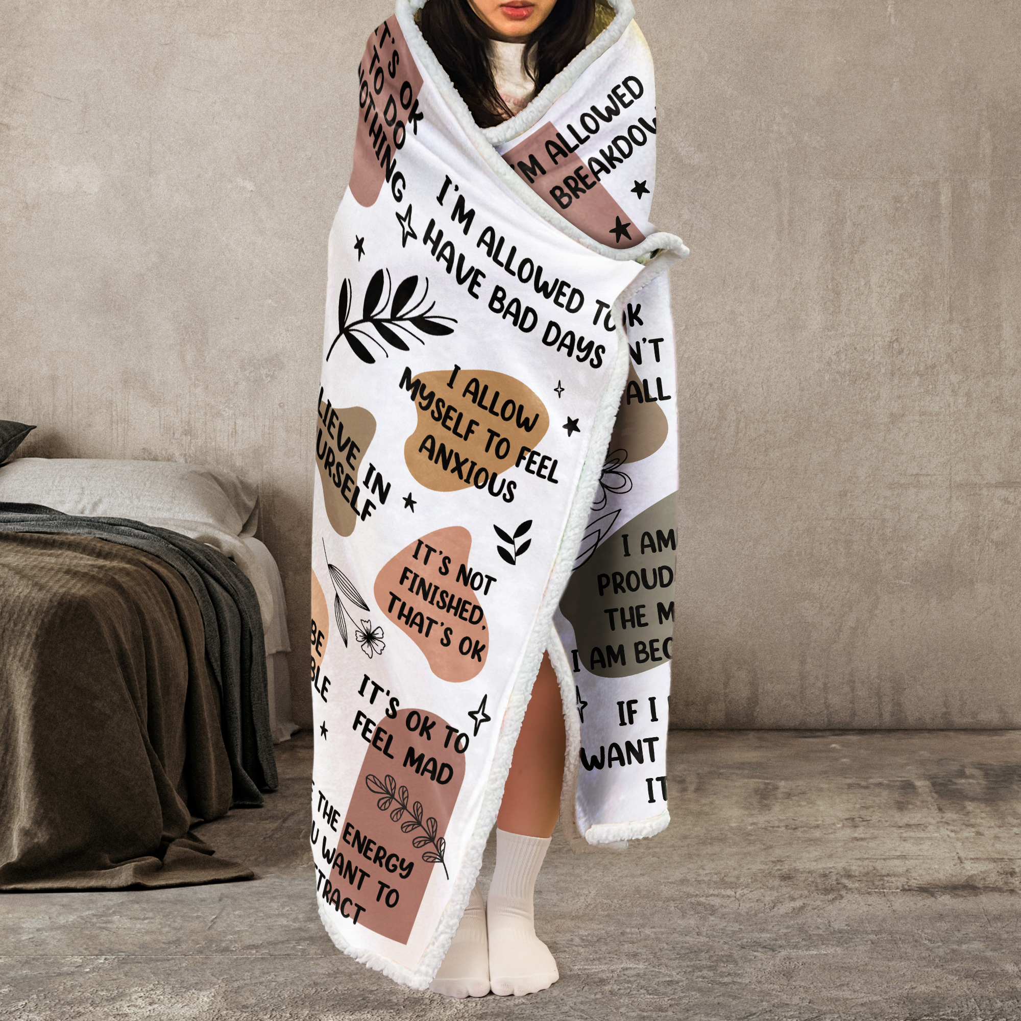 My Affirmations Blanket - Motivation Gifts For Daughter, Women, Sister - Personalized Wearable Blanket Hoodie