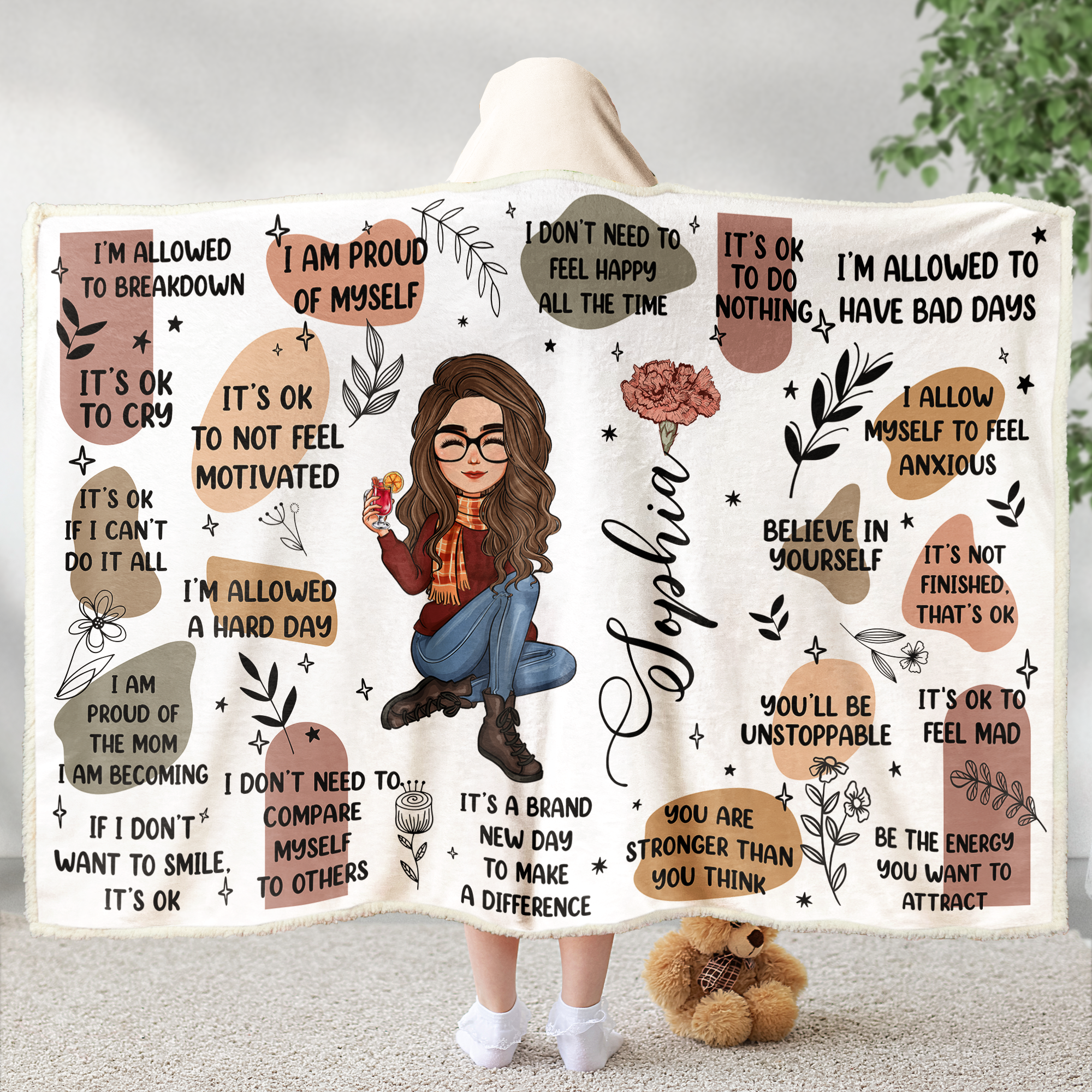 My Affirmations Blanket - Motivation Gifts For Daughter, Women, Sister - Personalized Wearable Blanket Hoodie