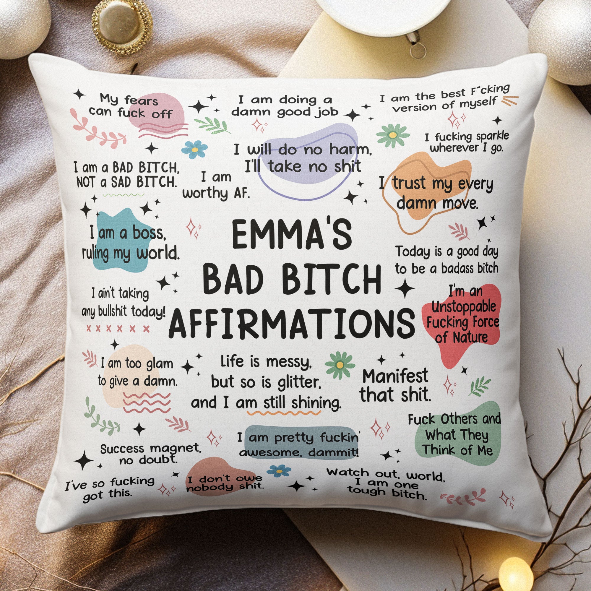 My Badass Affirmations Pillow - Self Gift, Gifts For Daughter, Friends - Personalized Pillow (Insert Included)