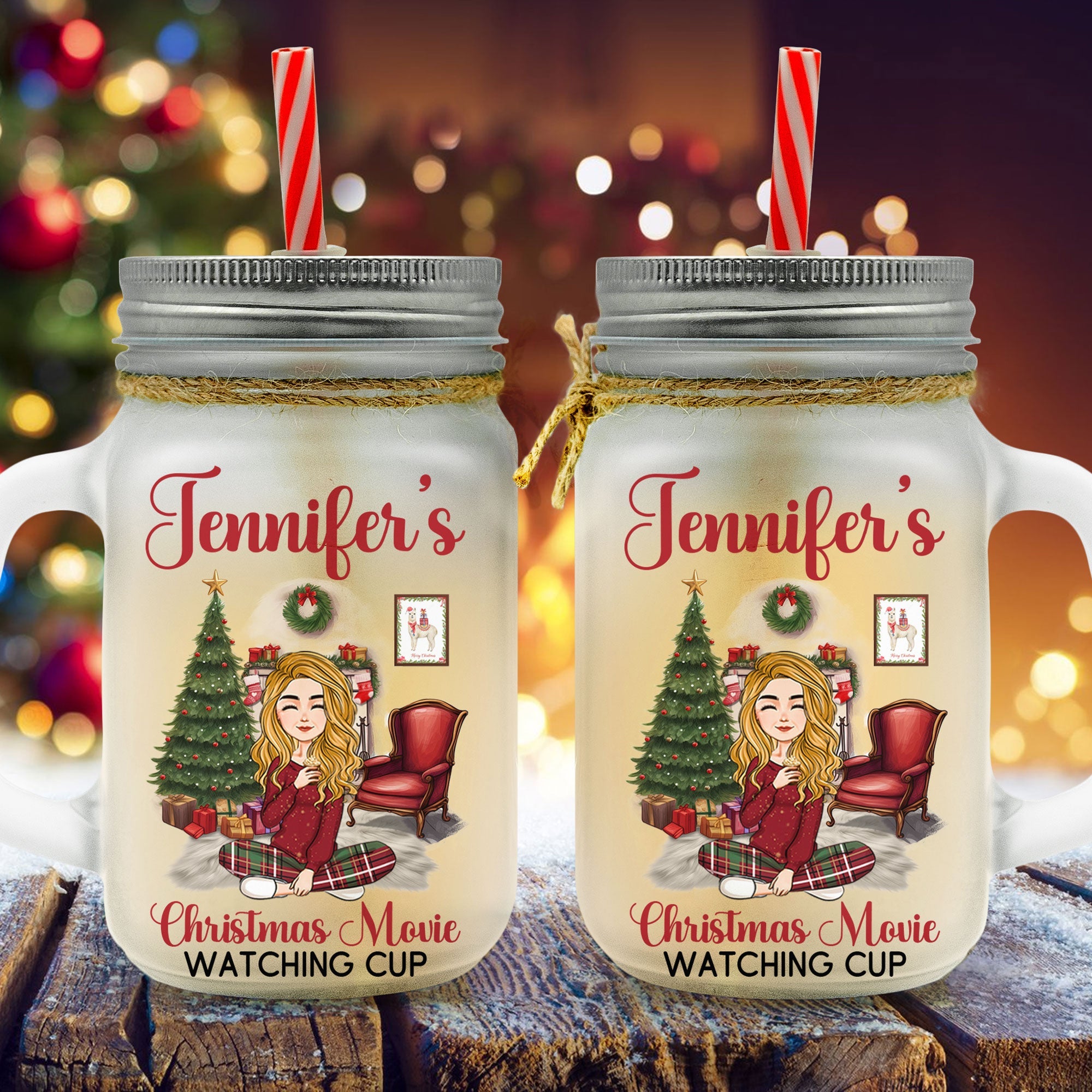 My Christmas Movie Cup - Personalized Mason Jar Cup With Straw